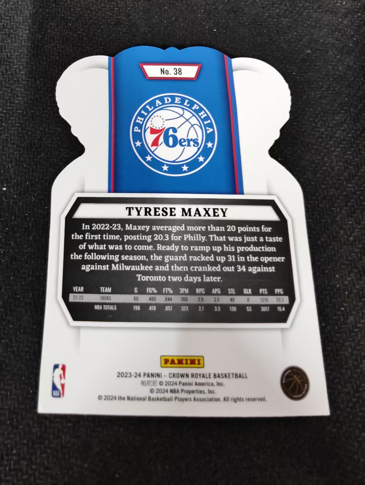 2023-24 panini Crown Royale Tyrese Maxey 76人 马克西 皇冠 异形 划痕 边角瑕疵 #38