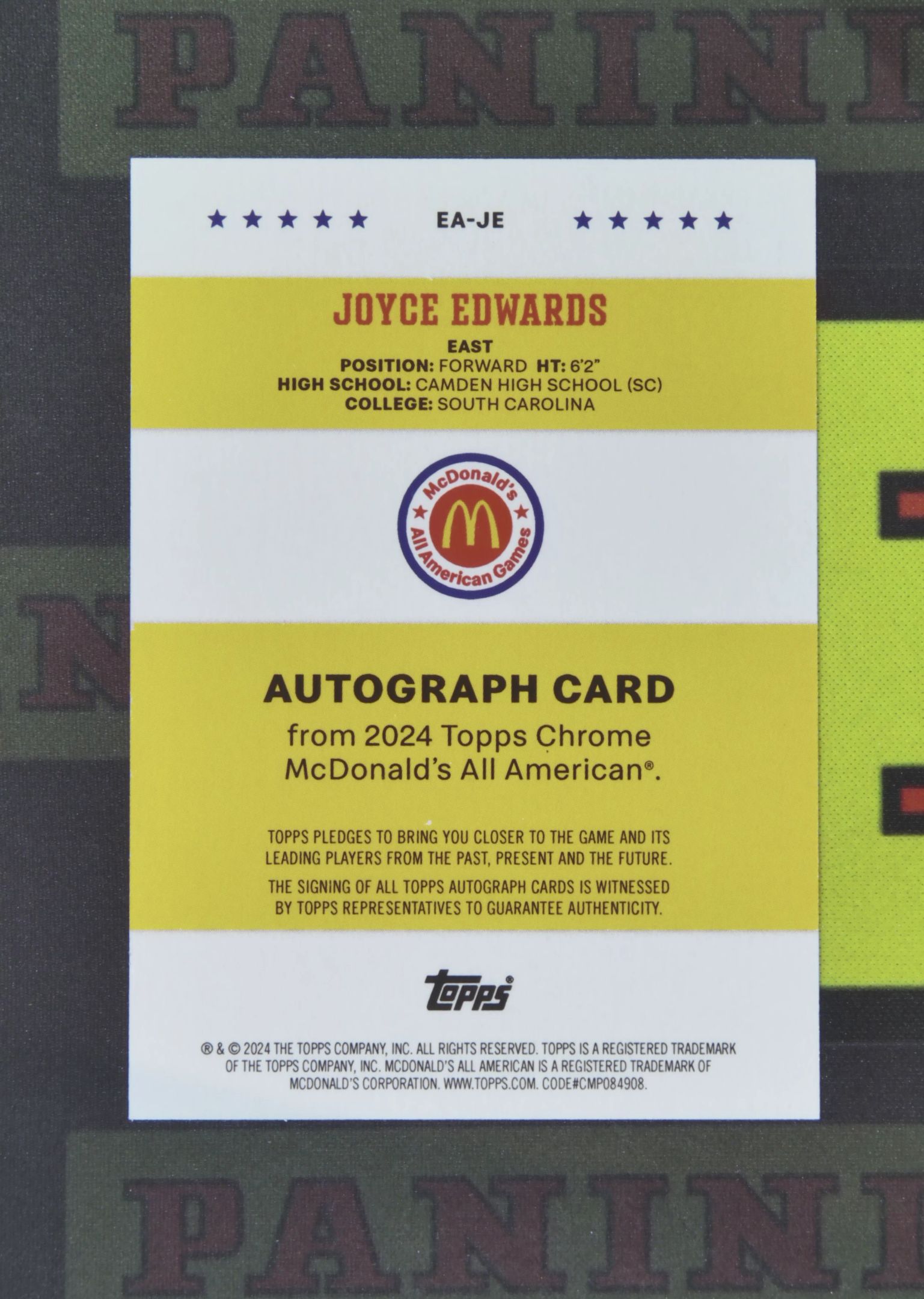 2024 Topps McDonald's Joyce Edwards Nirvana Project 乔伊斯 爱德华兹 女篮 高中 签字 卡签 明日签 麦当劳 卡品如图 收藏必备 zz001