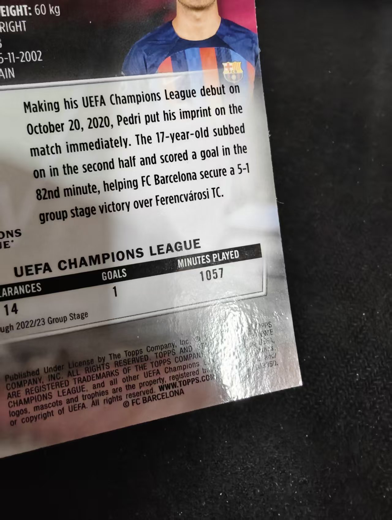 【可合并,不累计】2023 Topps Stadium Club Chrome Pedri 佩德里 金童 佩刀 西班牙 巴萨 欧冠 竞技场 不保卡品 介意勿拍 #62