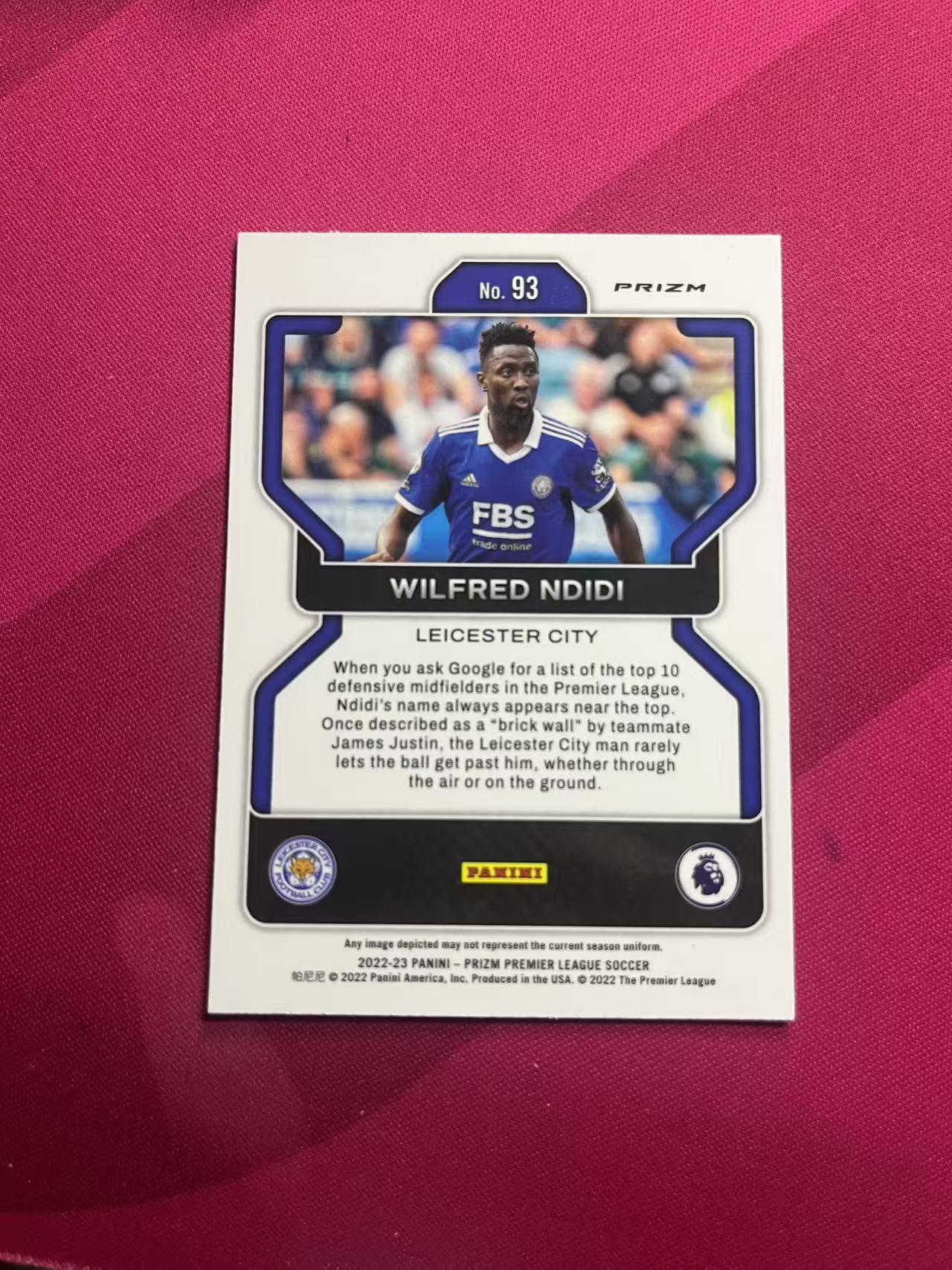 2022-23 Panini Prizm Wilfred Ndidi #93 恩迪迪 莱斯特城 英超 圈圈折 折射 英超PZ 尼日利亚 A250