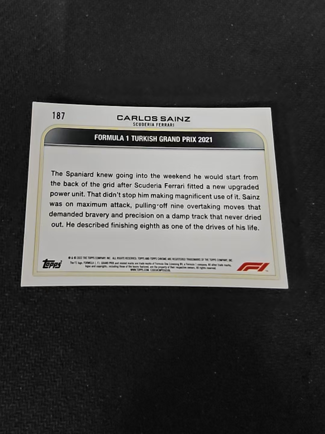2022 Topps Chrome F1 Carlos Sainz 卡洛斯 塞恩斯 法拉利 划痕 边角瑕疵 #187
