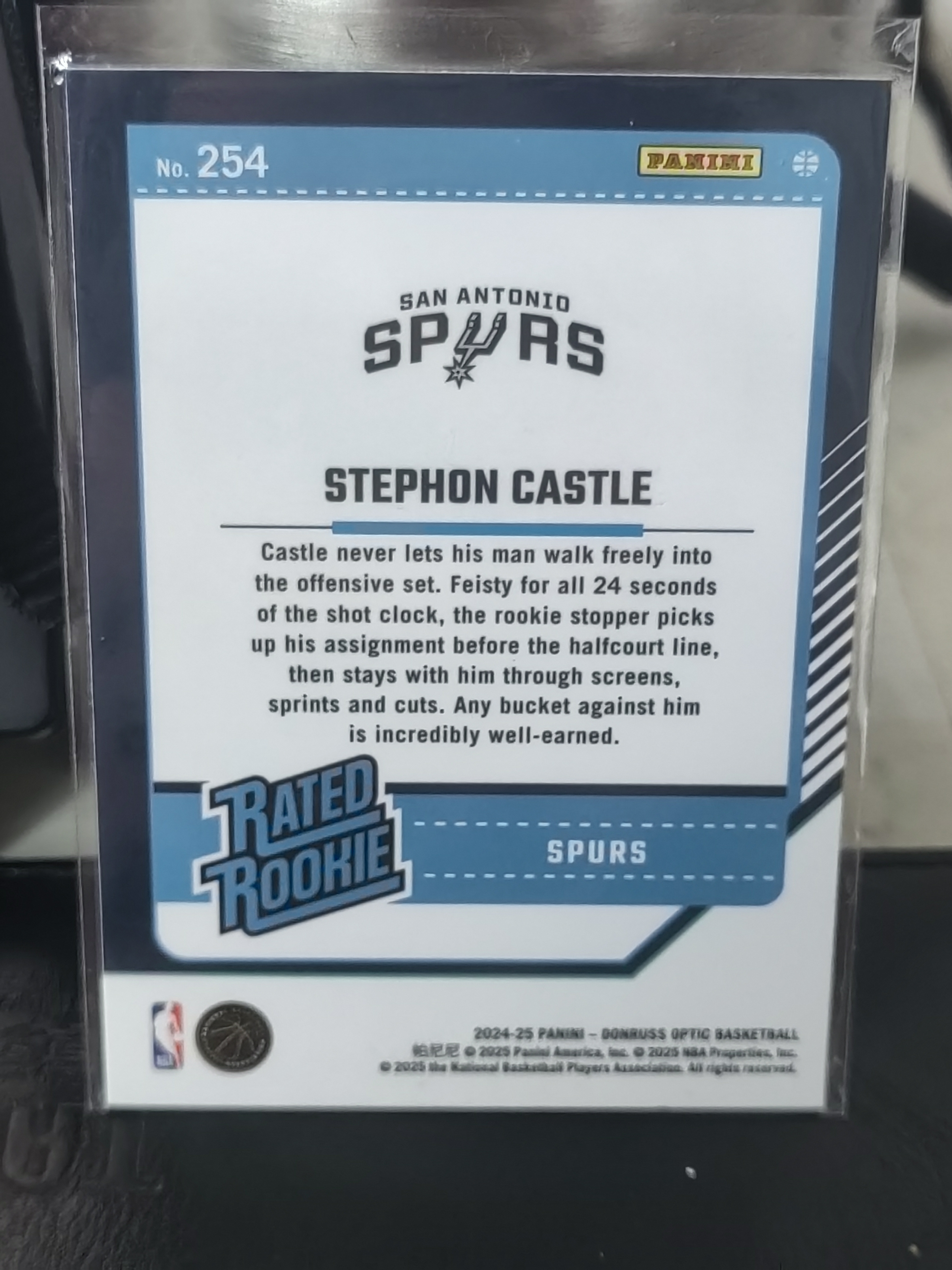 2024-25 Panini Donruss Optic Stephon Castle RC 杜蕾斯OP 斯蒂芬 卡斯尔 马刺 新秀 篮 白边白角 不保卡品 卡品如图