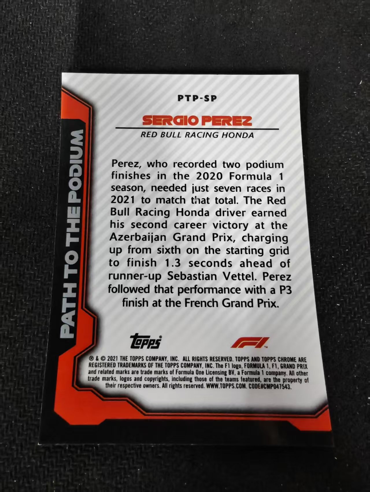 2021 Topps Racing F1 Sergio Perez 塞尔吉奥 佩雷兹 银折 the podium特卡 边角瑕疵 #SP