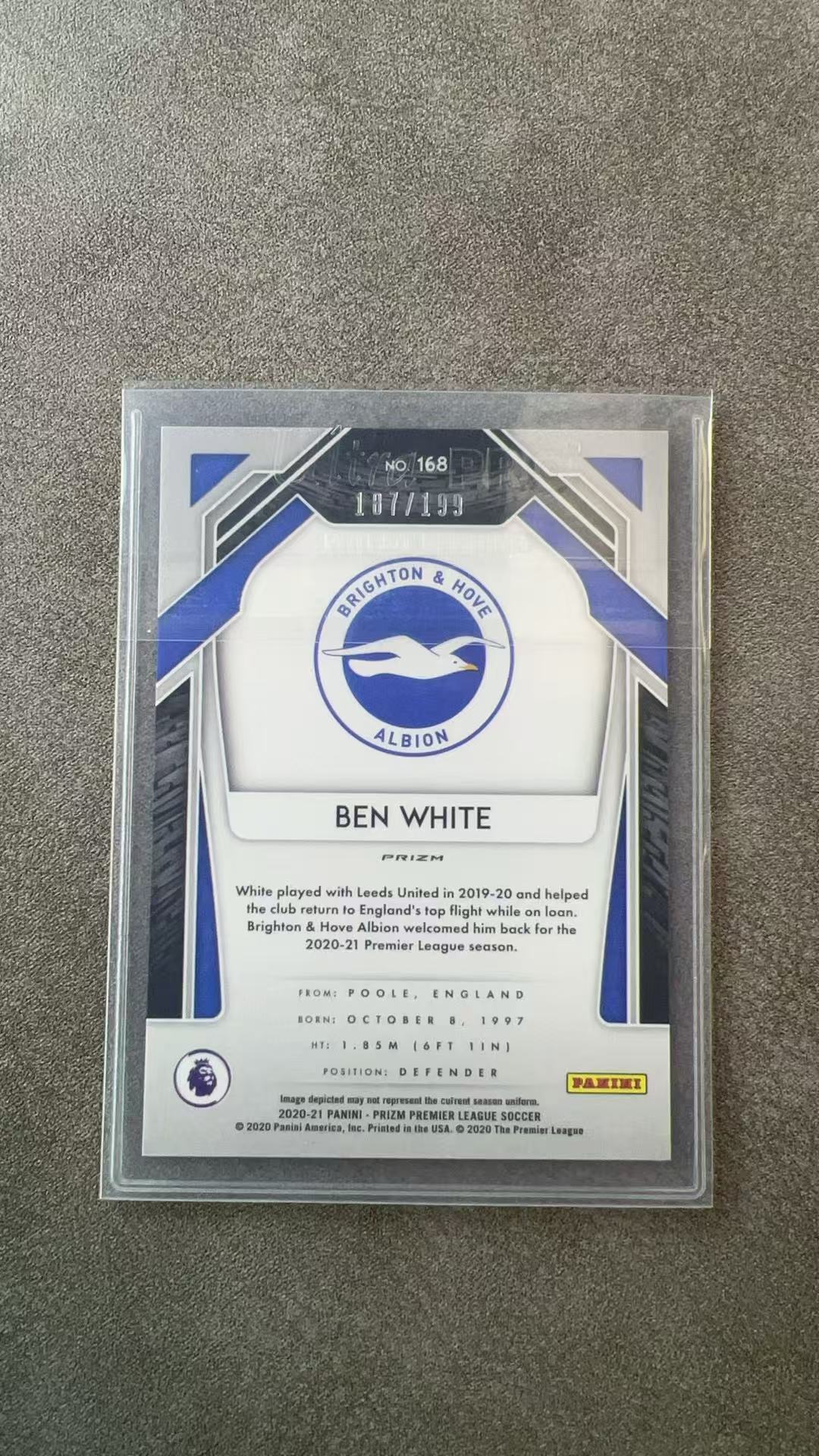 6502【330球星卡实体店代卖】2020-21 帕尼尼 PRIZM 本 怀特 den white 布莱顿 新秀RC 蓝折 187/199编 仅顺丰寄付(UK23)