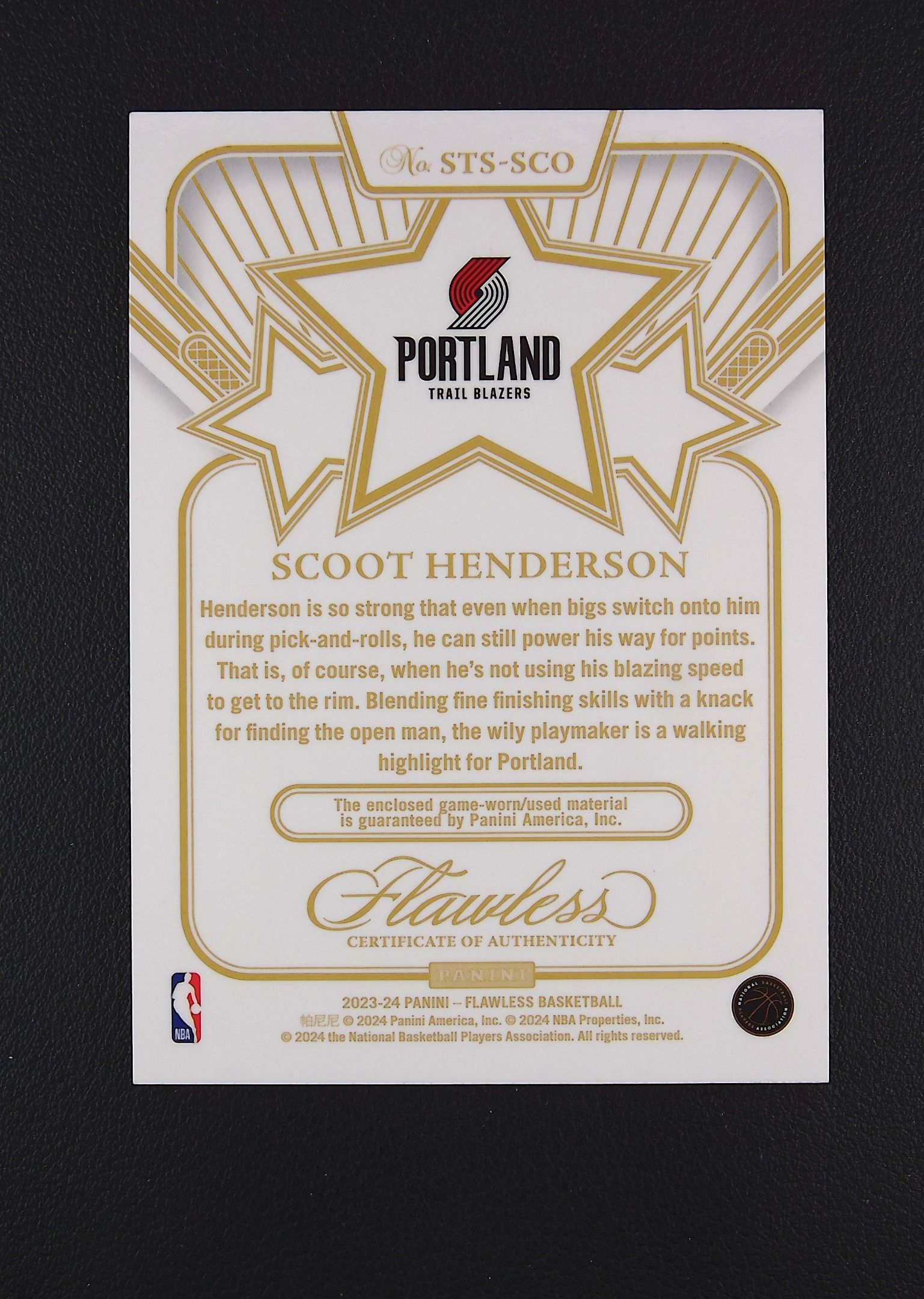【古都代卖】 2023-24 Panini Flawless Scoot Henderson 斯库特 亨德森 开拓者 手提 新秀 Patch ...