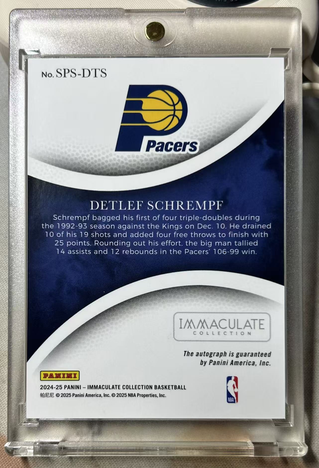2024-25 Panini Immaculate Detlef Schrempf 德特雷夫 施拉姆夫 IMM系列 99编 签字 卡签 Sophisticated 步行者 卡品如图 收藏必备
