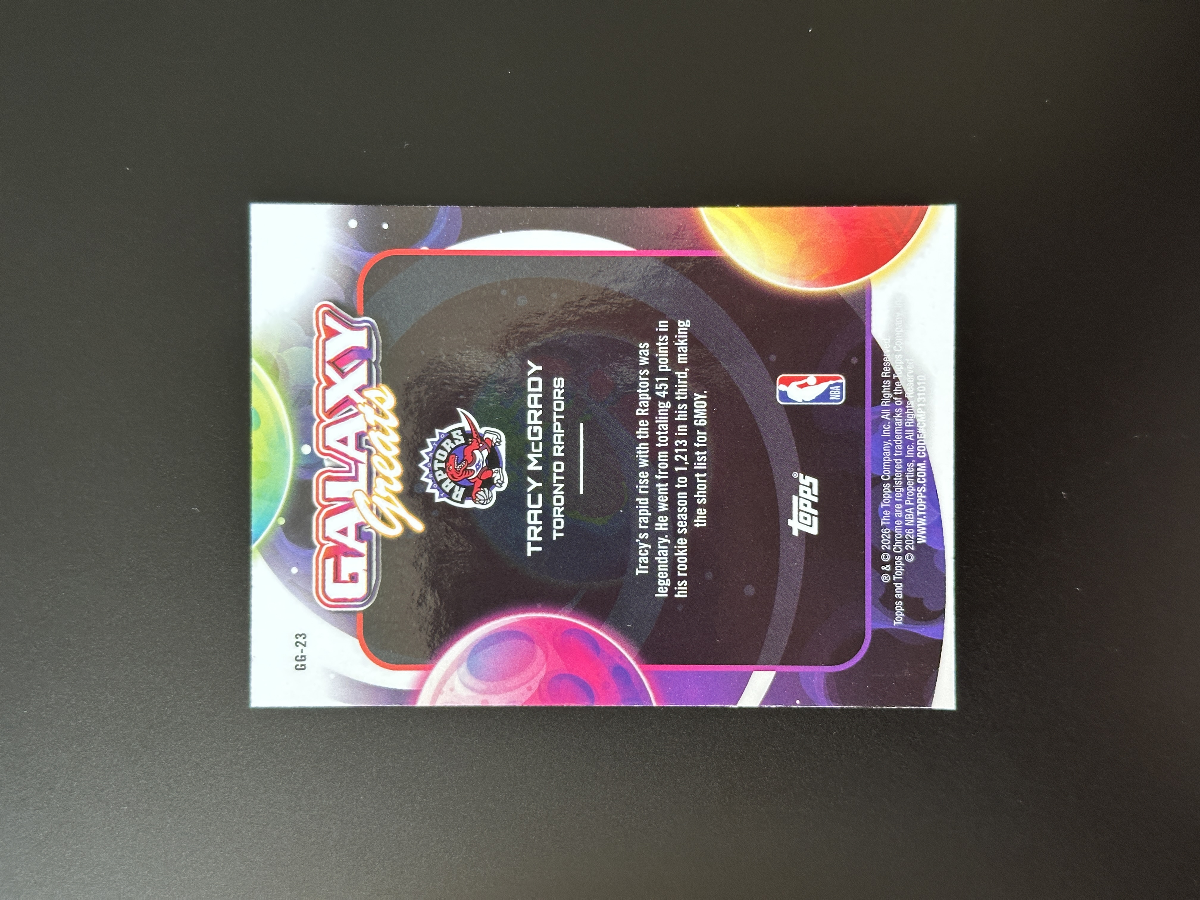 2026 Topps Chrome Tracy McGrady TC宇宙系列 猛龙 特雷西麦克格雷迪 麦迪 编号GG-23 Galaxy Great 银河传奇 特卡 收藏必备 卡品如图