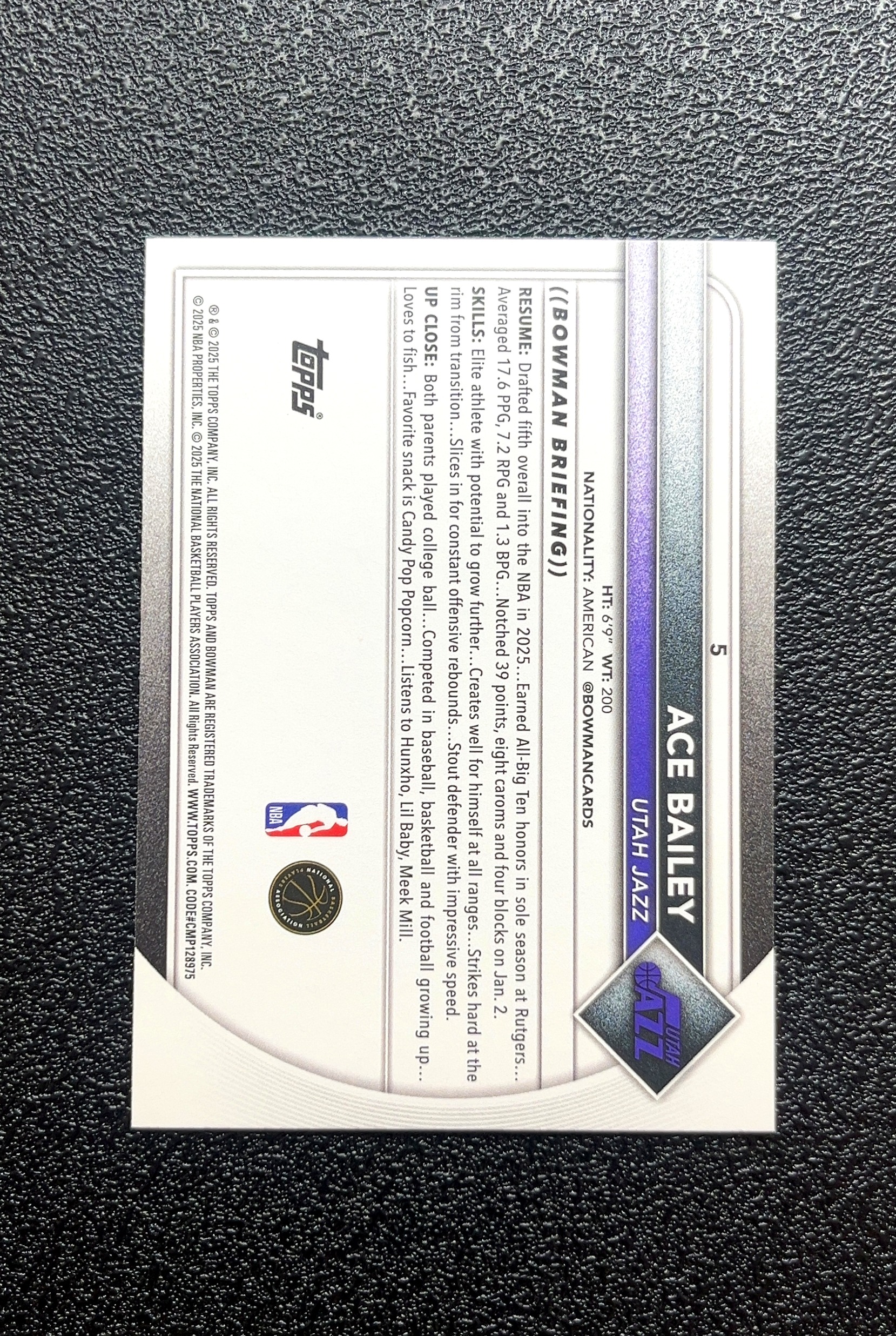 【小白1%代卖】2025 Topps Rookies Rookies 新秀 Ace Bailey 新秀 RC 卡品如图 高价值 #5 Utah Jazz 犹他爵士 0019#247