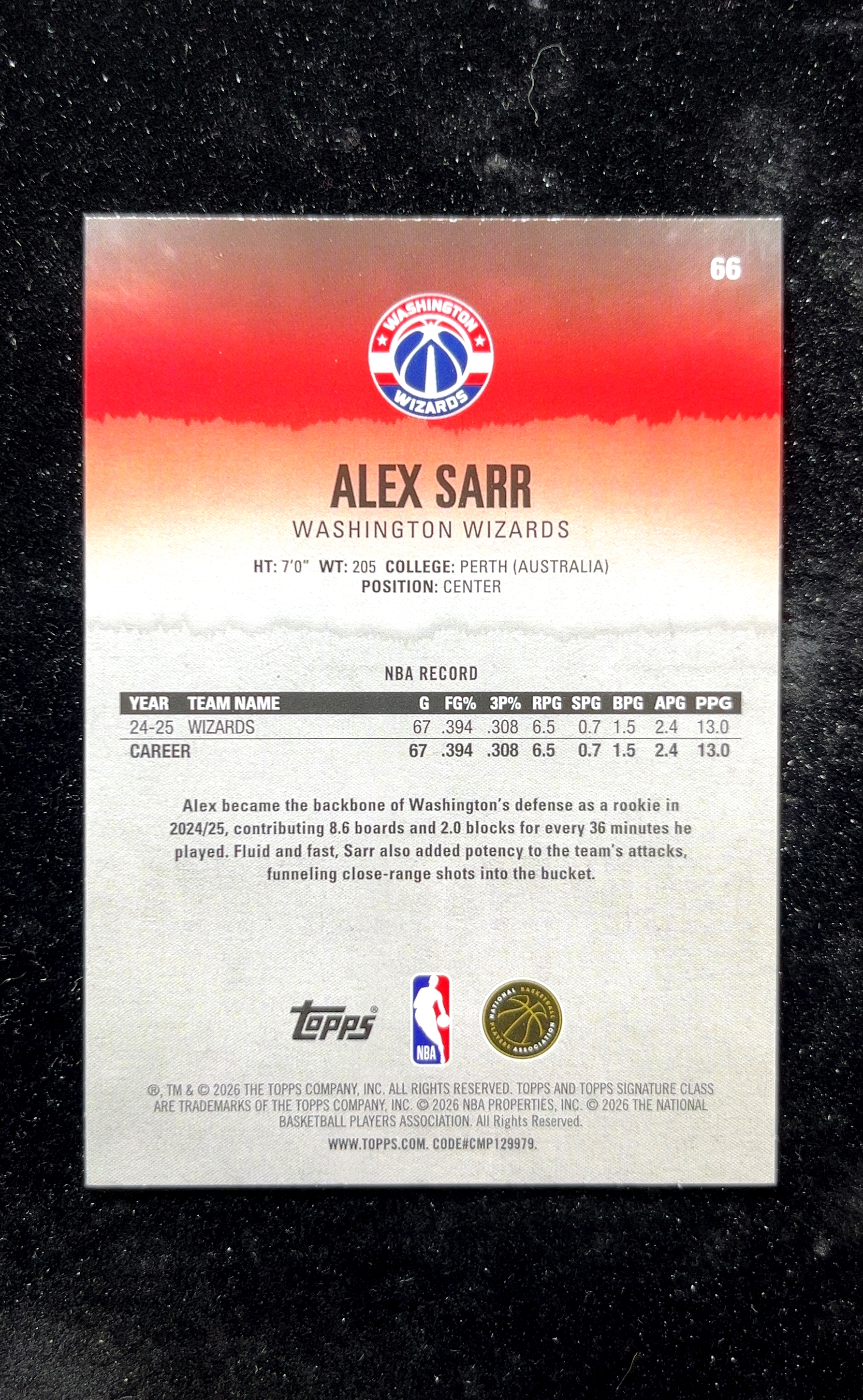 【小白1%代卖】2026 Topps Signature Class Signature Class 签名系列 Alex Sarr 亚历克斯·萨尔 新秀 RC 卡品如图 高价值 #66 0623
