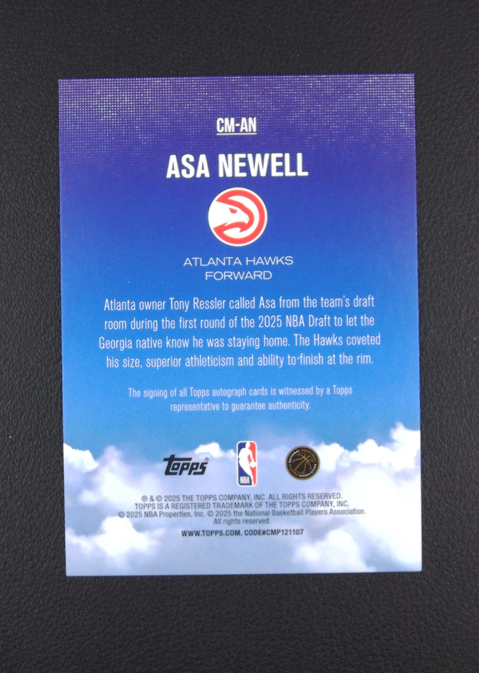 【古都代卖预付90%】2025-26 Topps BASKETBALL 老鹰 Asa Newell 阿萨 纽厄尔 纽维尔 新秀 签字 品相如图 选图帅气 实卡好看 凑套收藏必备 ZZW