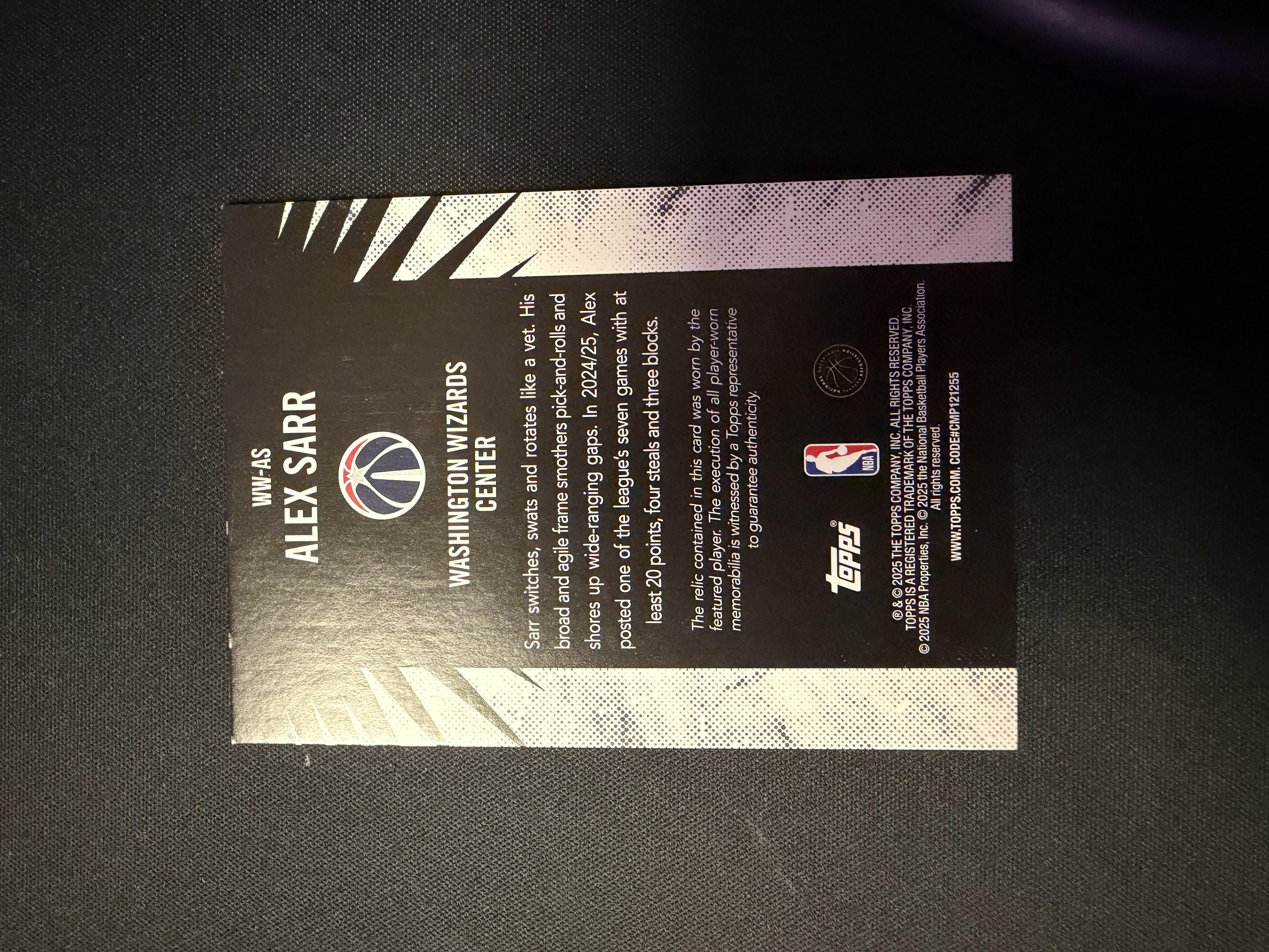 2025-26 Topps Holiday Mega Alex Sarr 亚历克斯 萨尔 奇才 折射 物料 亲穿球衣 PPP