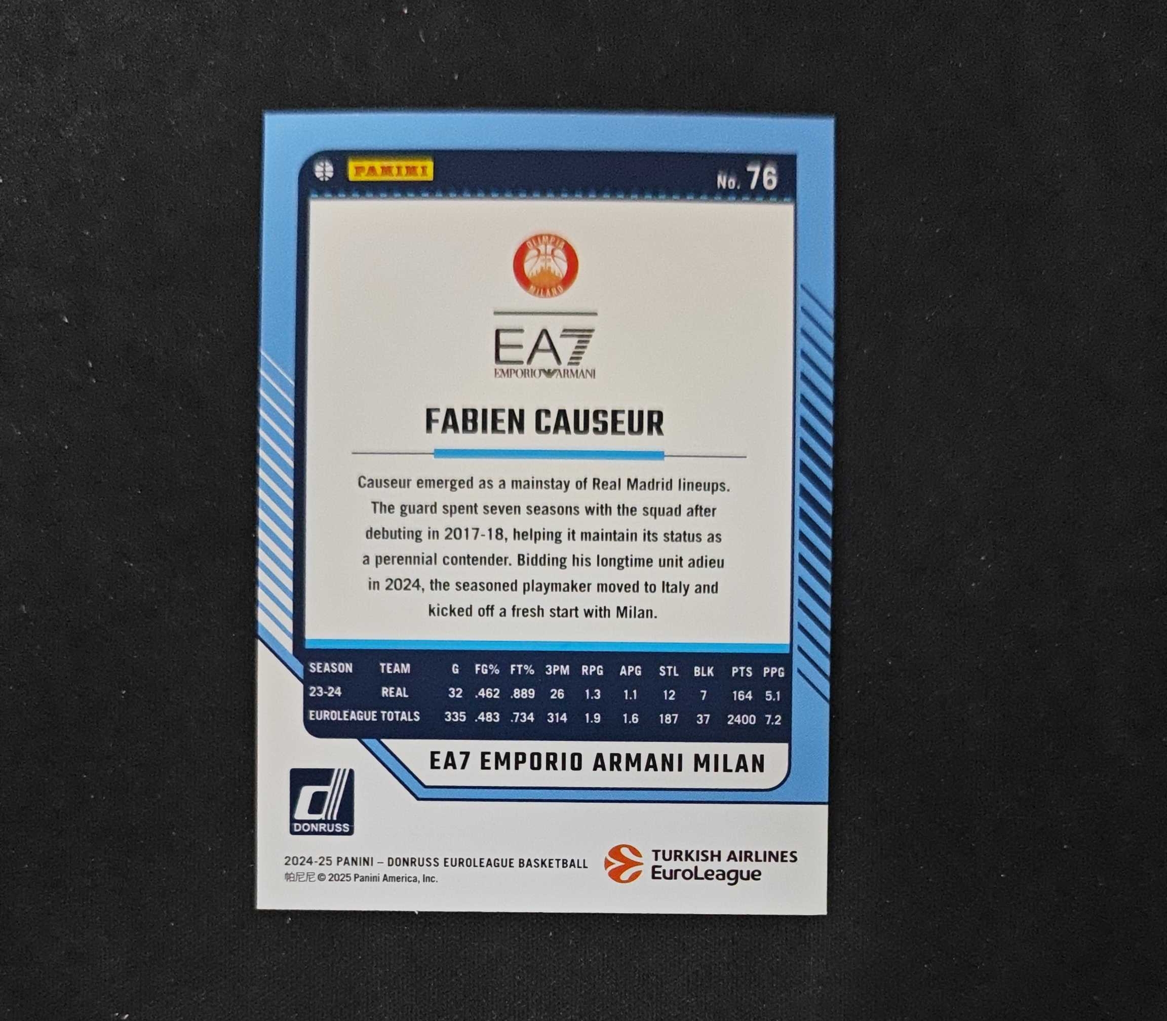 2024-25 Panini Donruss fabien causeur 【SC拍卖】杜蕾斯 欧洲联赛 法比安 考瑟 26/49编 蓝佛光 收藏必备(我科)