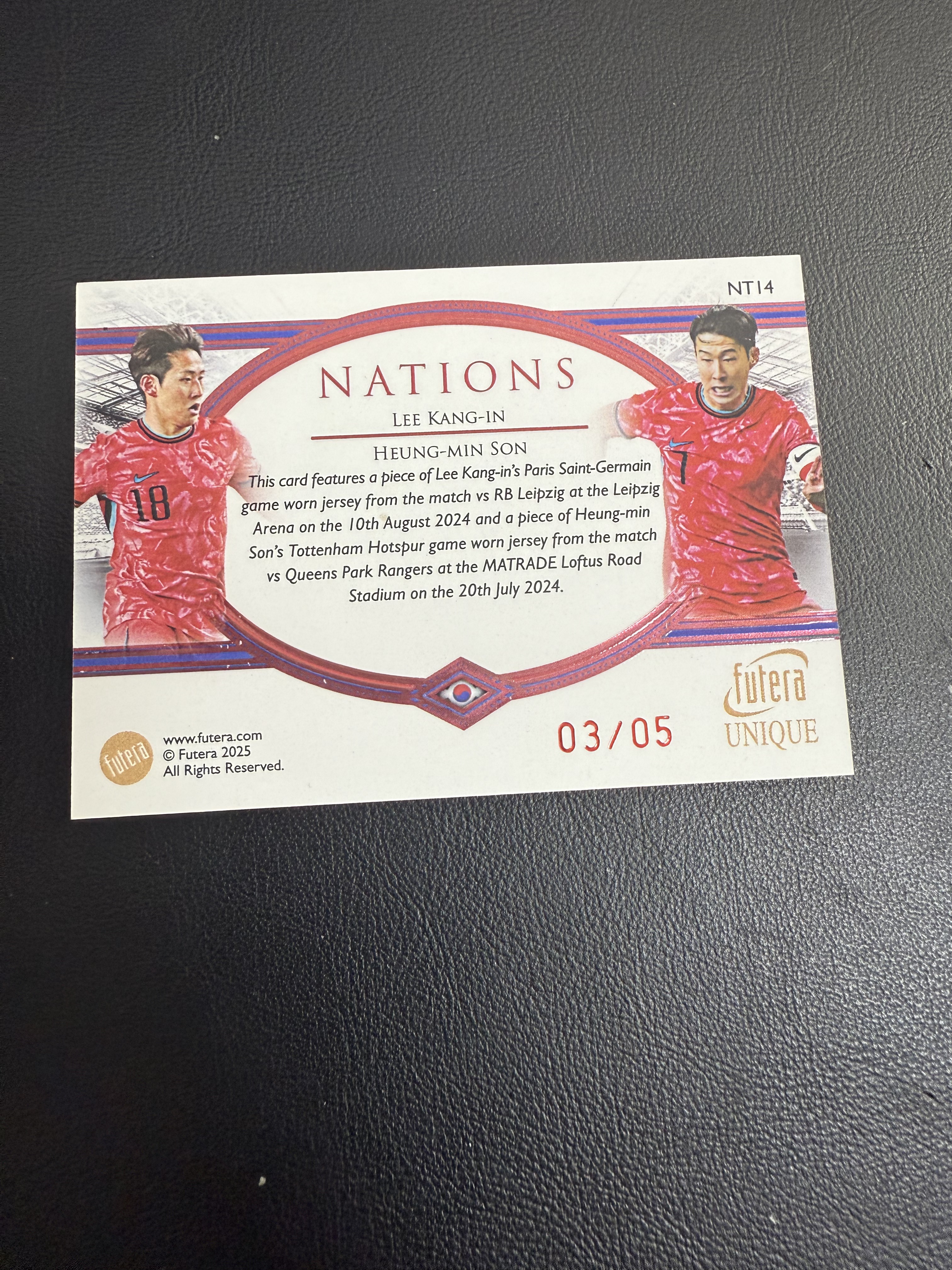 2025 Futera Futera Unique Heung-Min Son 福特拉 李康仁 孙兴慜 亚洲一哥 双人物料签 03/05编 暴力切割 收藏必备 卡品如图 【金叔代拍 秦月】