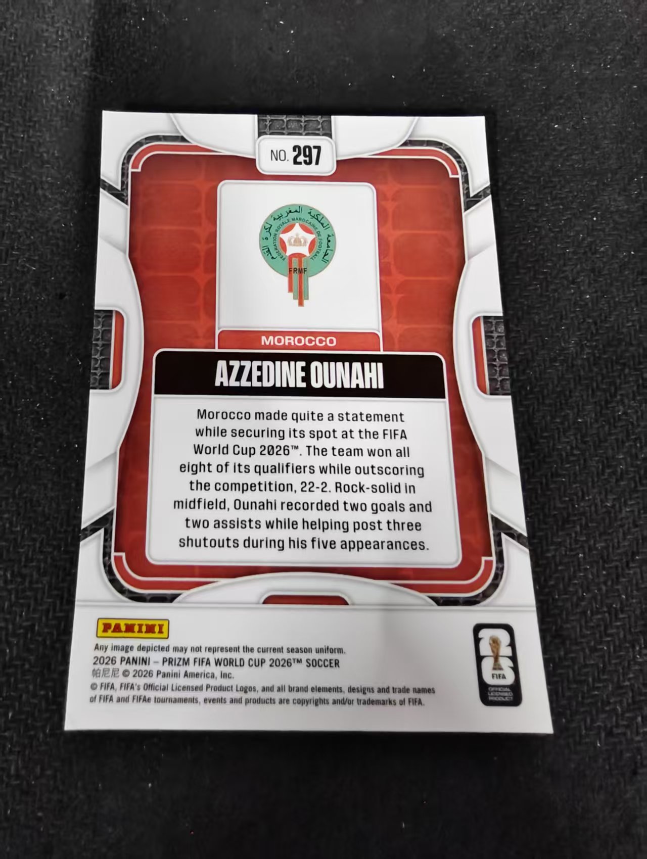 2026 Panini World Cup Prizm Azzedine Ounahi 欧纳希 马赛 摩洛哥 赫罗纳 PZ世界杯 划痕 边角瑕疵#297