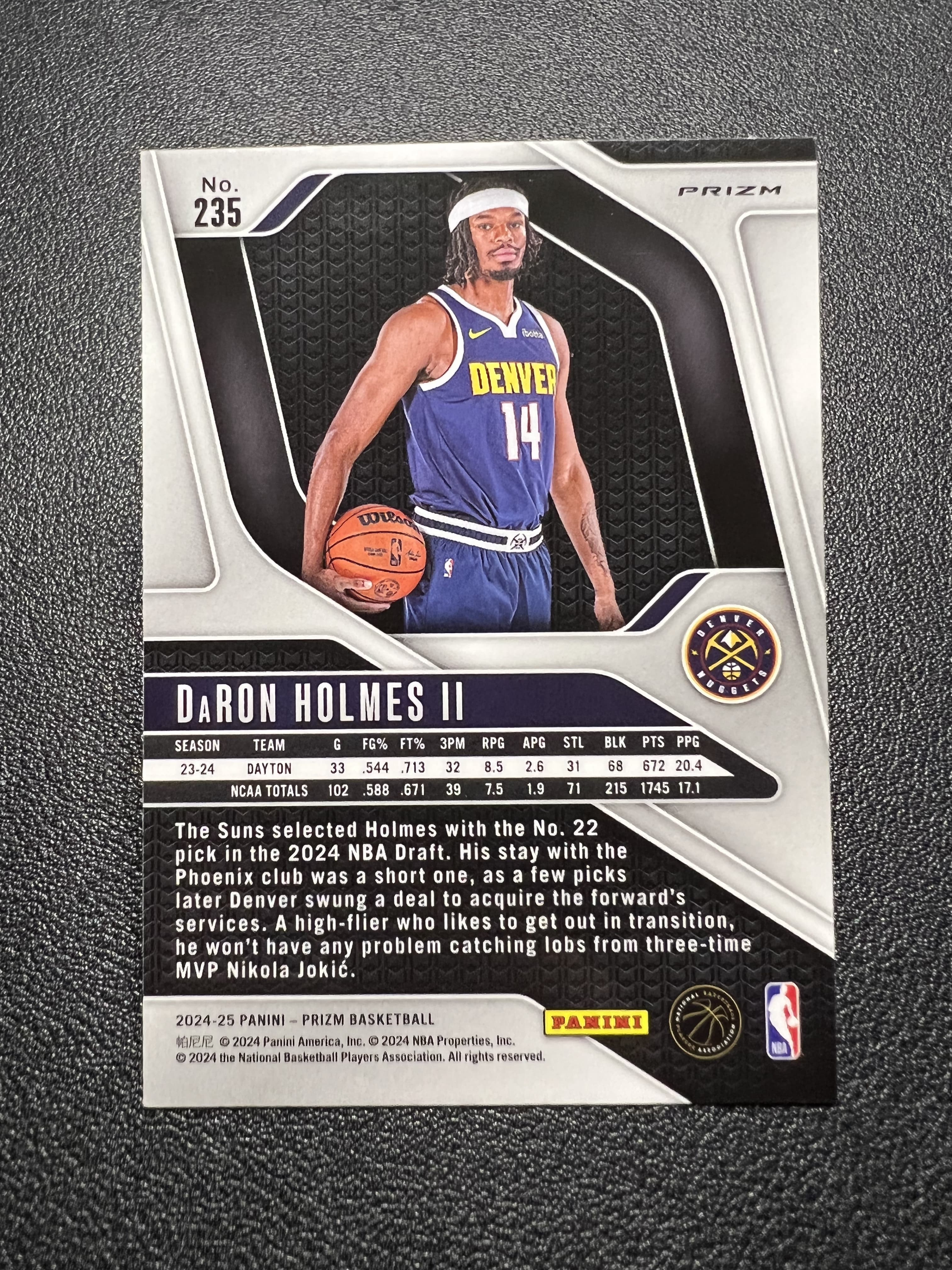 2024-25 Panini Prizm DaRon Holmes II RC 【星佑代卖】PZ 掘金 新秀 达龙 霍姆斯 正银折 收藏必备 不累计不到付