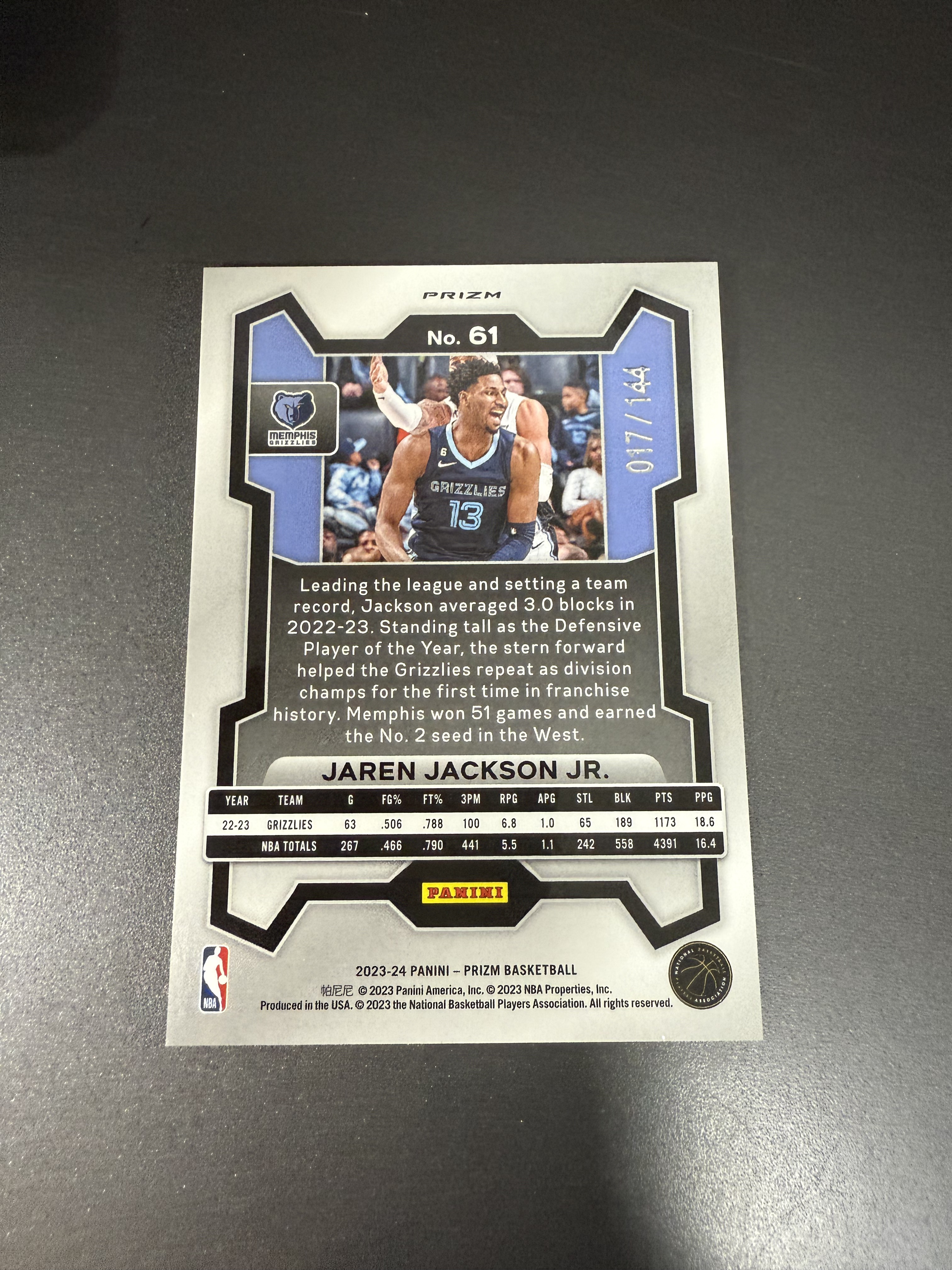 2023-24 Panini Prizm Jaren Jackson Jr. 杰伦 杰克逊 蓝闪折 144编 w