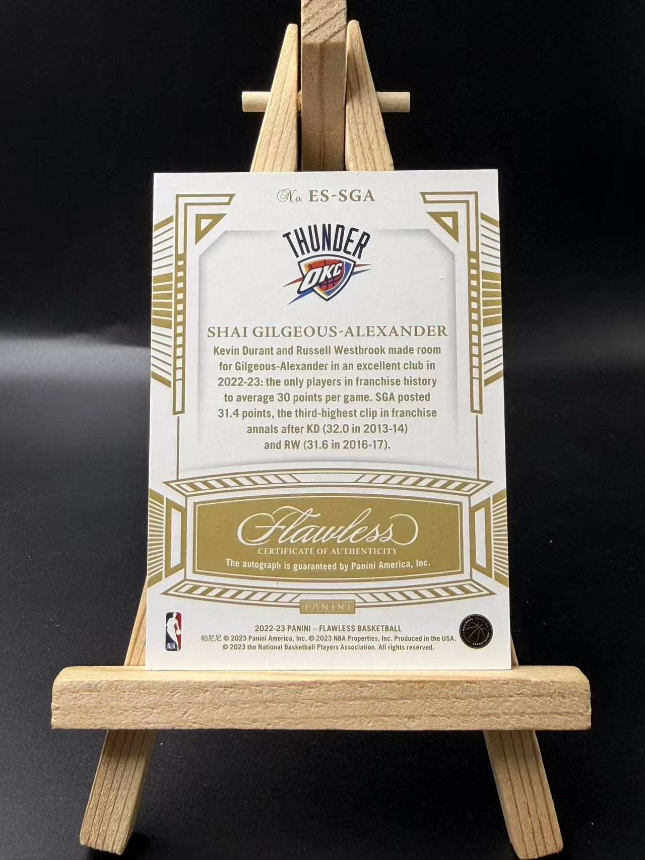 2022-23 Panini Flawless Alexander 【YT拍卖】亚历山大 SGA shai 手提 卡签 签字 金平行 雷霆 卓越签 背号签 卡品完美 05/10编~闪电hiro