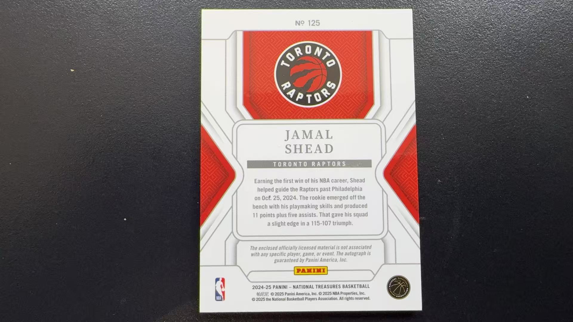 【Pw代卖】2024-25 Panini National Treasures 国宝 JAMAL SHEAD RC 猛龙 贾马尔 谢德 新秀 国宝 /99编 rpa 签字 专收必备 卡品如图 萝卜哥