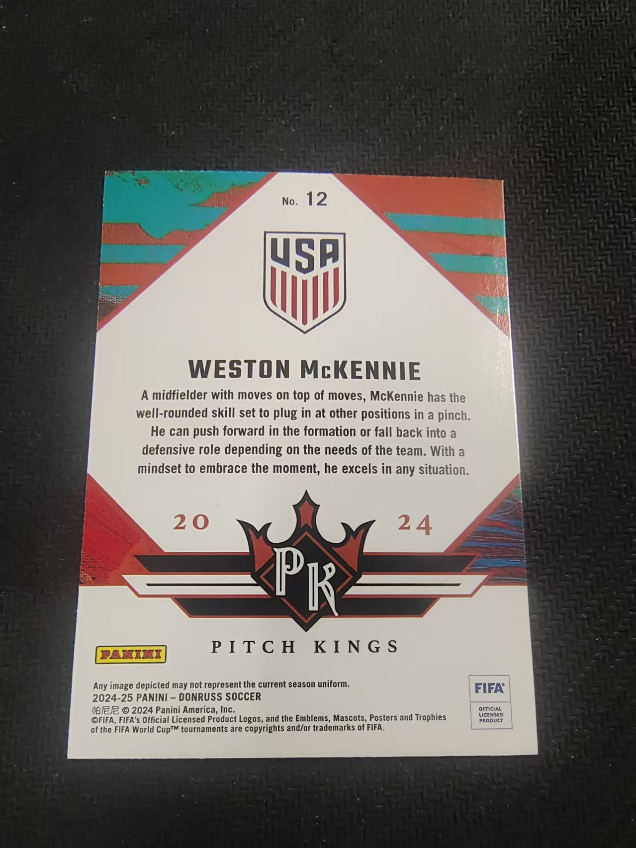 【可合并,不累计】2024-25 Panini Donruss Weston McKennie 麦肯尼 尤文图斯 美国 油画特卡 FIFA杜蕾斯 划痕 边角瑕疵 #12