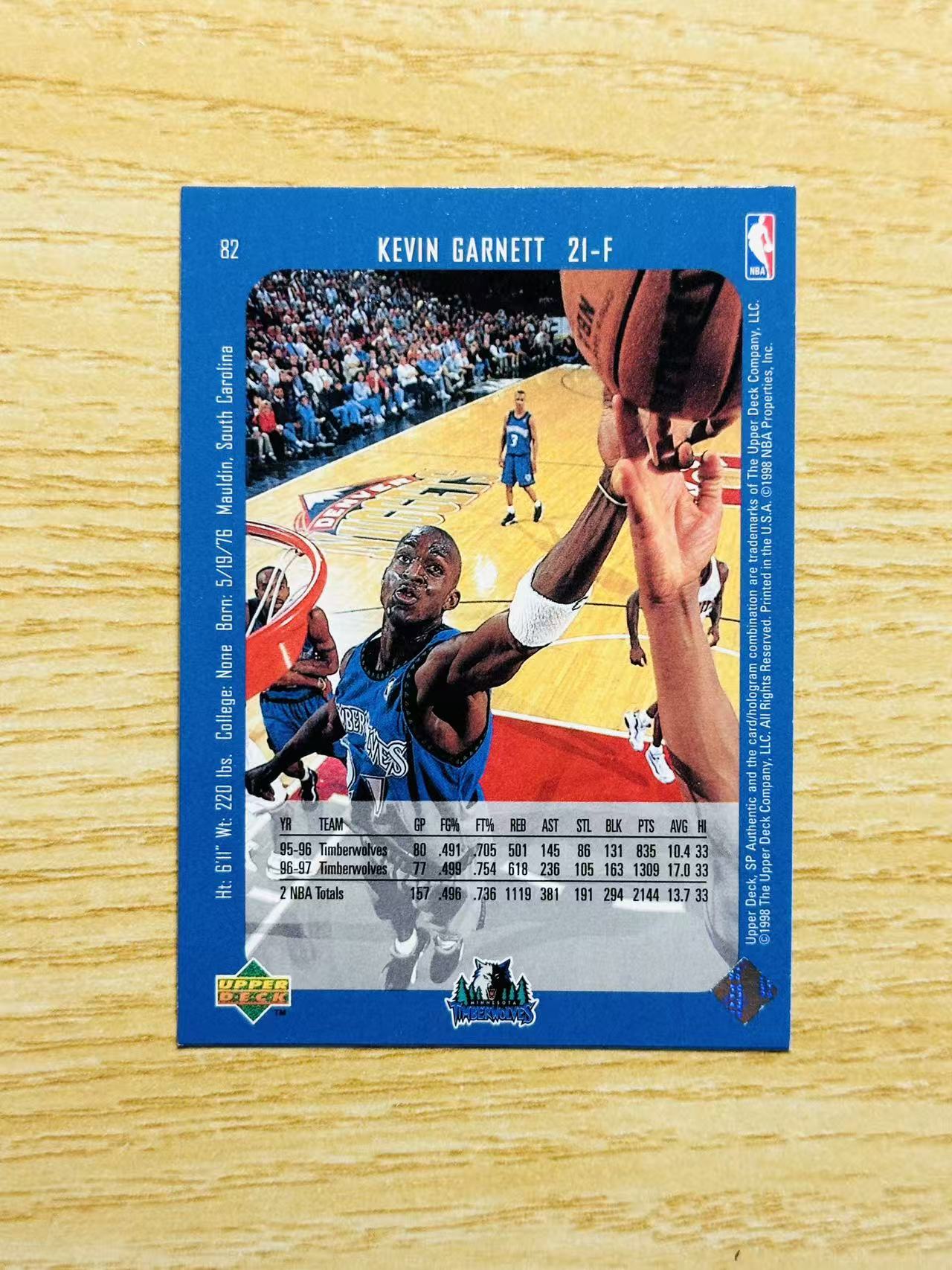 1998 Upper Deck nba Kevin Garnett 嘿嘿代卖 凯文 加内特 狼王 森林狼 KG 老卡 实卡精美 收藏必备