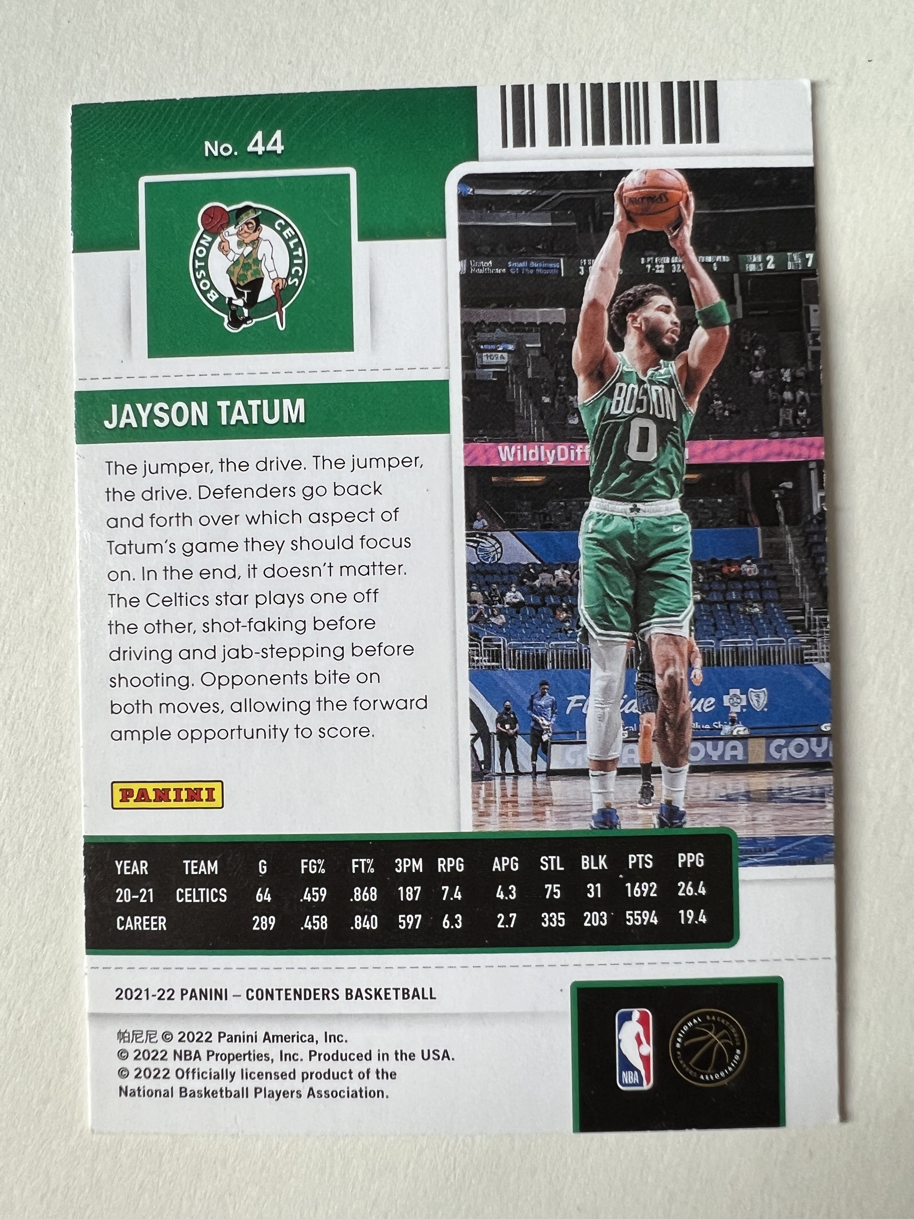 2021-22 Panini Contenders Jayson Tatum 杰森 塔图姆 獭兔 凯尔特人 篮网 未来可期 值得收藏 凑套必备 实卡精美 卡品如图 热门球星 投资佳品 #44