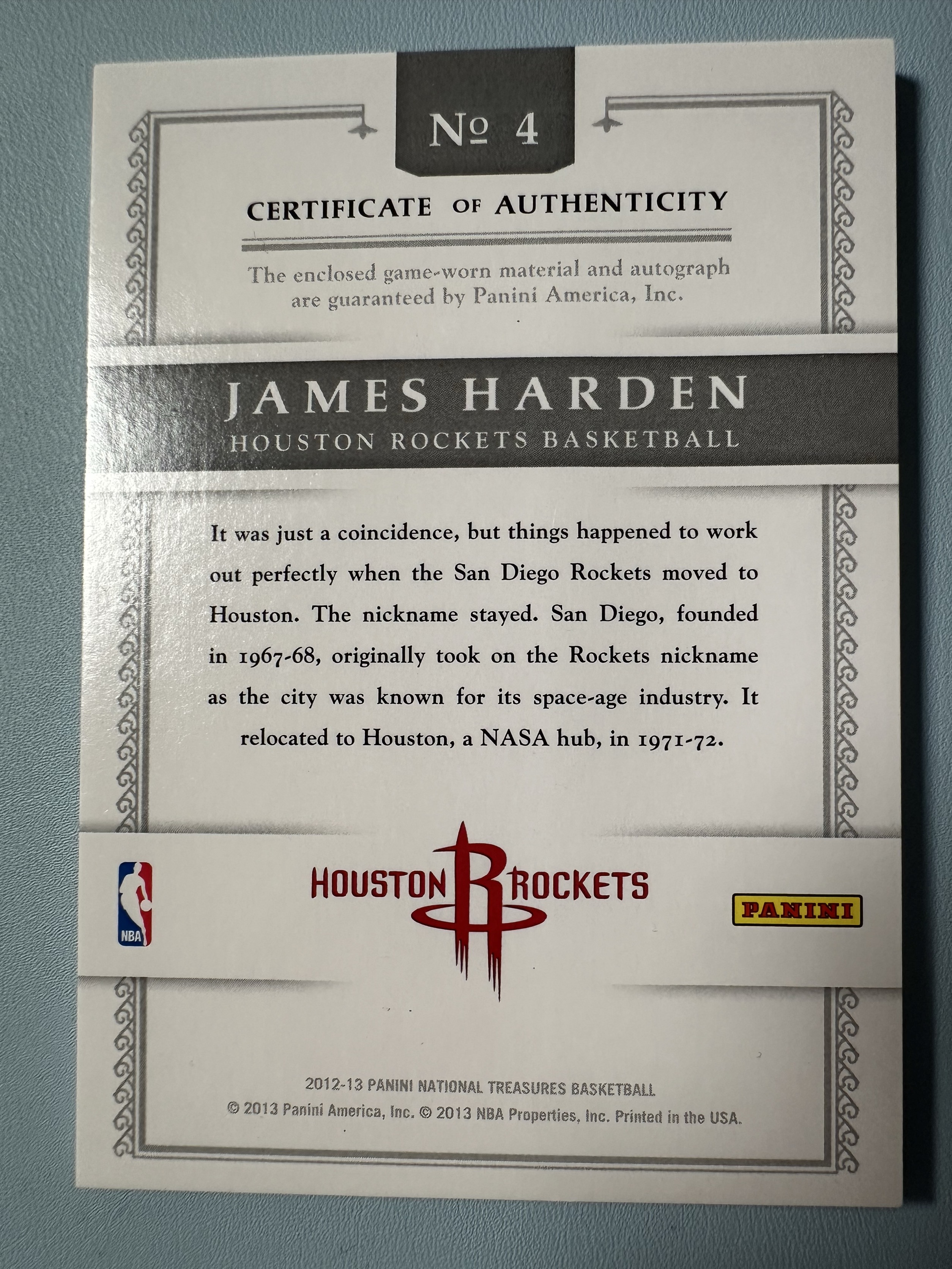 2012-13 Panini National Treasures James Harden 国宝系列 詹姆斯 哈登 球衣签 14/49编 实卡很美 不容错过 卡品如图