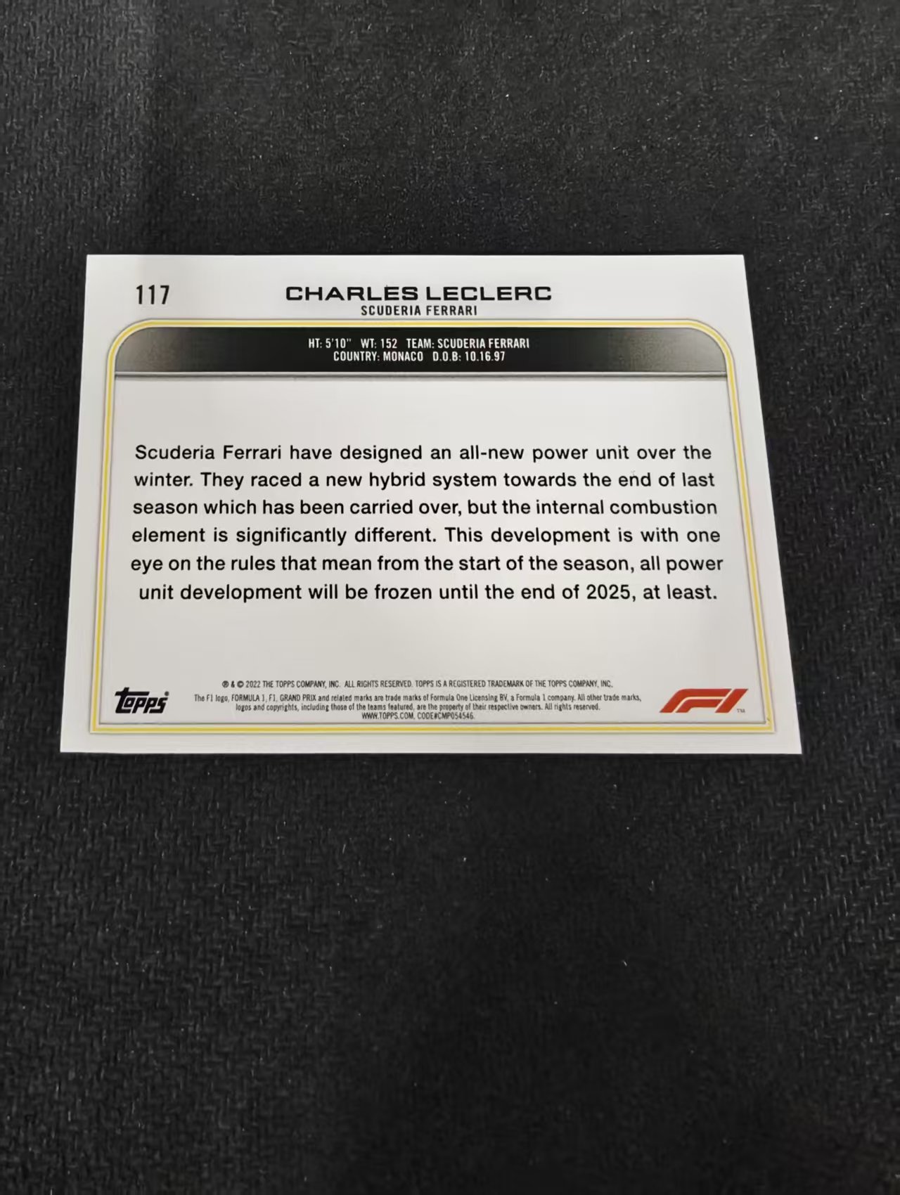 2022 Topps F1 Charles Leclerc 法拉利 夏尔 勒克莱尔 划痕 边角瑕疵@117
