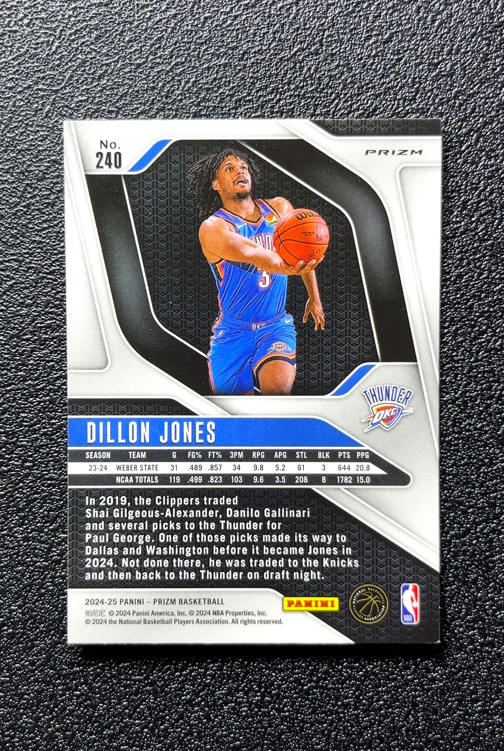 【小白1%代卖】2024-25 Panini Prizm RC 新秀 Dillon Jones 狄龙·琼斯 银折 折射 新秀 RC 卡品如图 高价值 #240 Oklahoma 0712