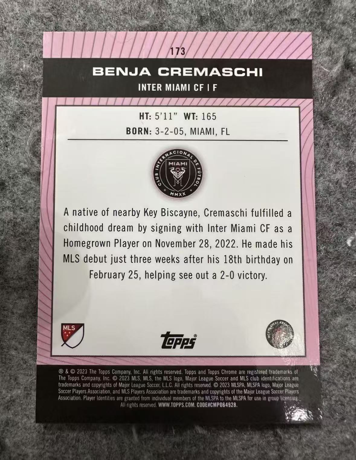 2023 Topps Chrome Benja Cremaschi RC 美职联 MLS Benja Cremaschi本哈明 克雷马斯基 迈阿密国际 RC新秀 199编 蓝折 多图已拍仔细