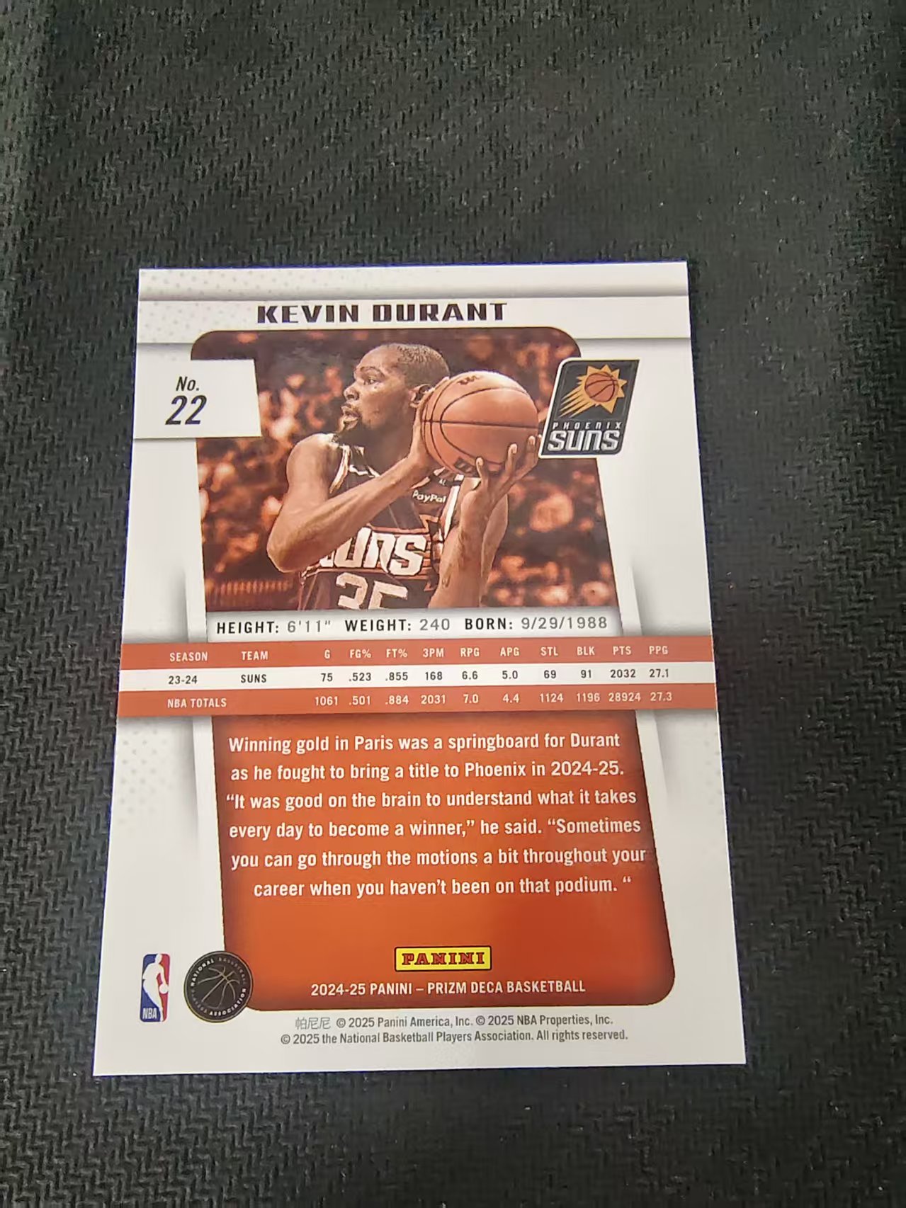 【可合并,不累计】2024-25 Panini Prizm Kevin Durant pz deca 复古 太阳 凯文 杜兰特 PZ 划痕 边角瑕疵 #22