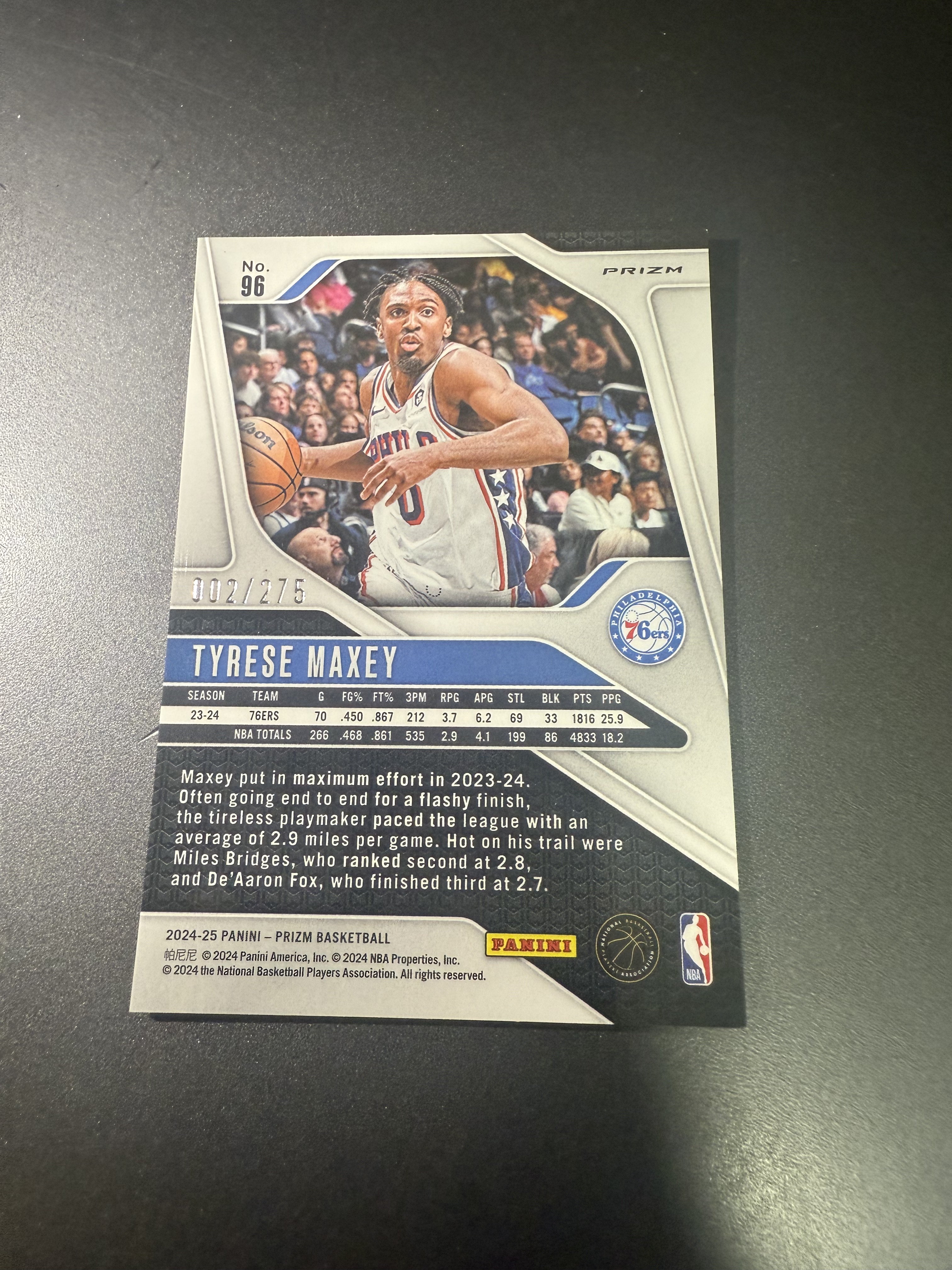 2024-25 Panini Prizm Tyrese Maxey 马克西 白镭射折 275编 T