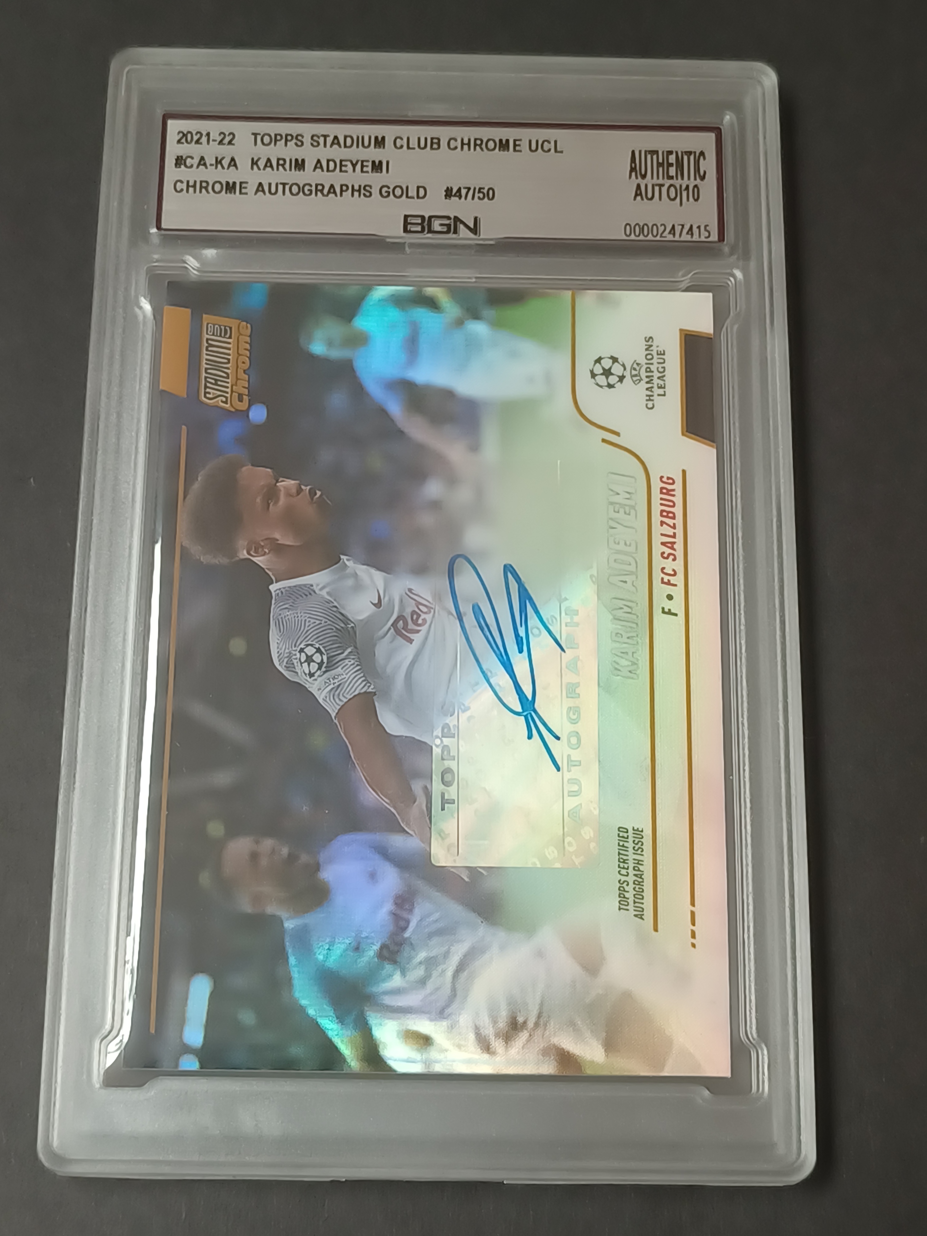 2021-22 Topps Stadium Club Chrome Karim Adeyemi 欧冠 竞技场 萨尔茨堡红牛 阿德耶米 多特蒙德 完美签字 50编 金折 bgn鉴真 收藏必备