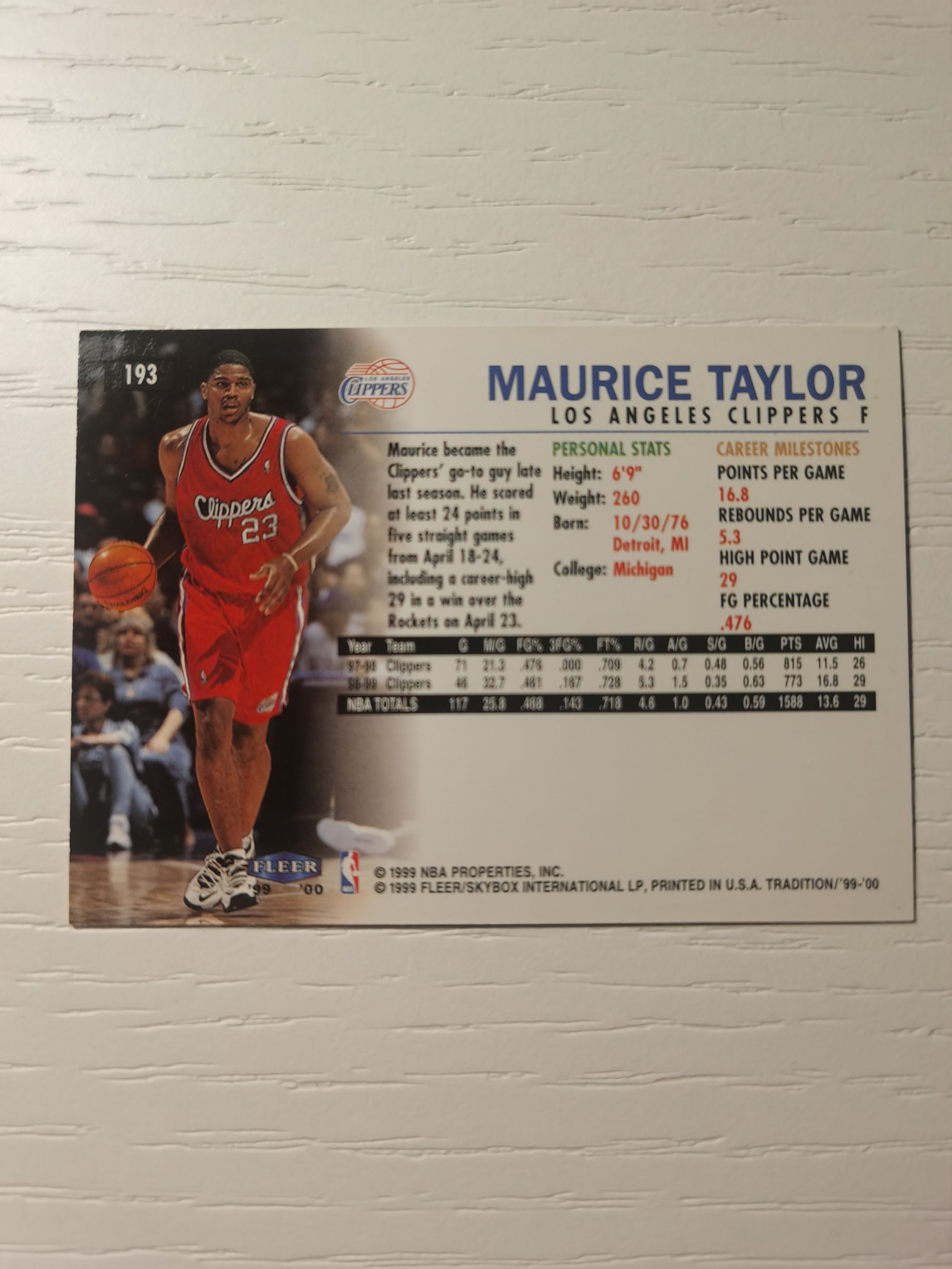 1999-00 Fleer Tradition Maurice Taylor 1999-00 莫里斯-泰勒 fleer traditon高端系列 西部 红字 快船 硬通货 极具收藏价值