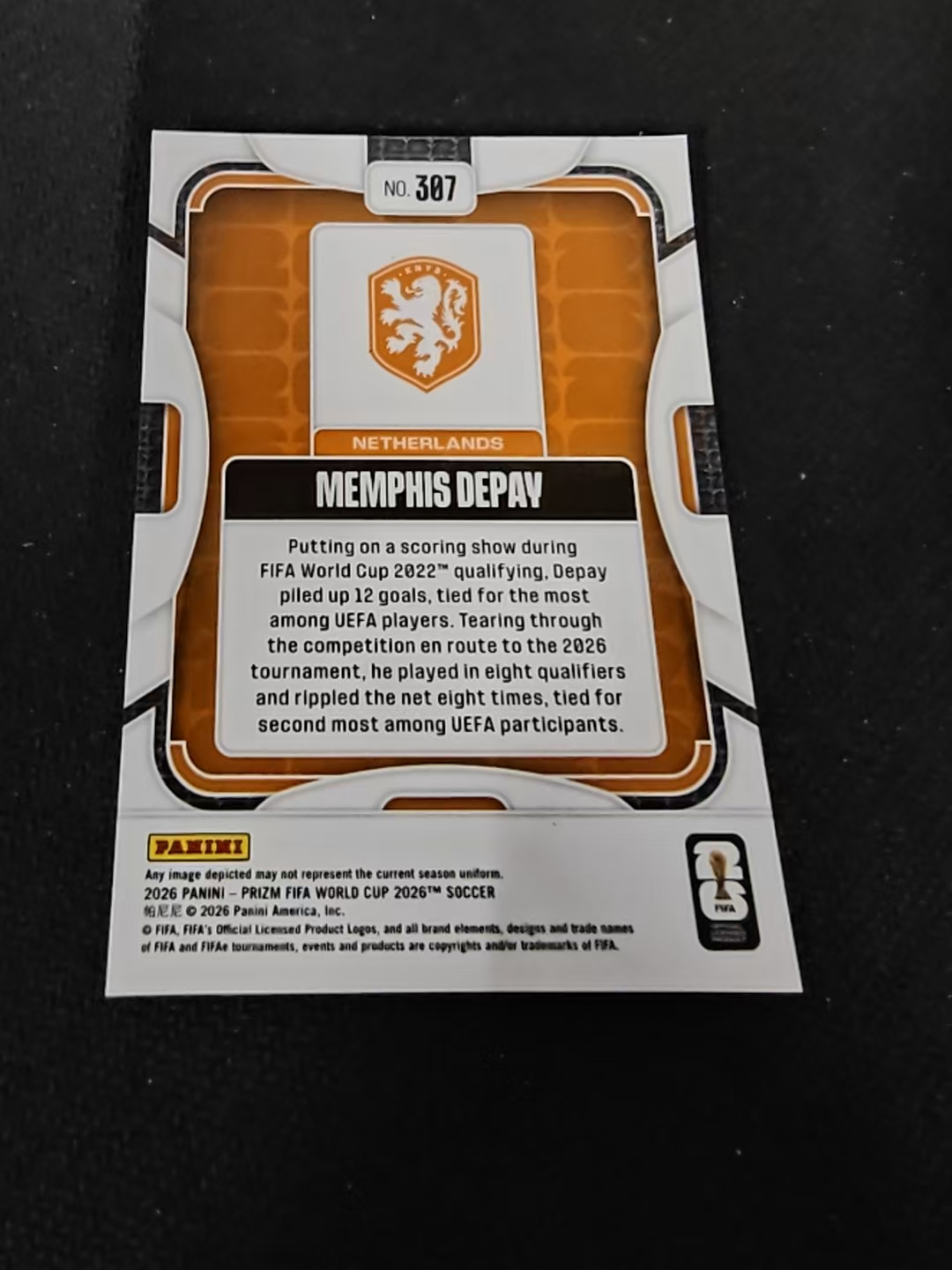 2026 Panini World Cup Prizm Memphis Depay 德佩 巴萨 巴塞罗那 荷兰 马竞 曼联 PZ世界杯 划痕 边角瑕疵#307