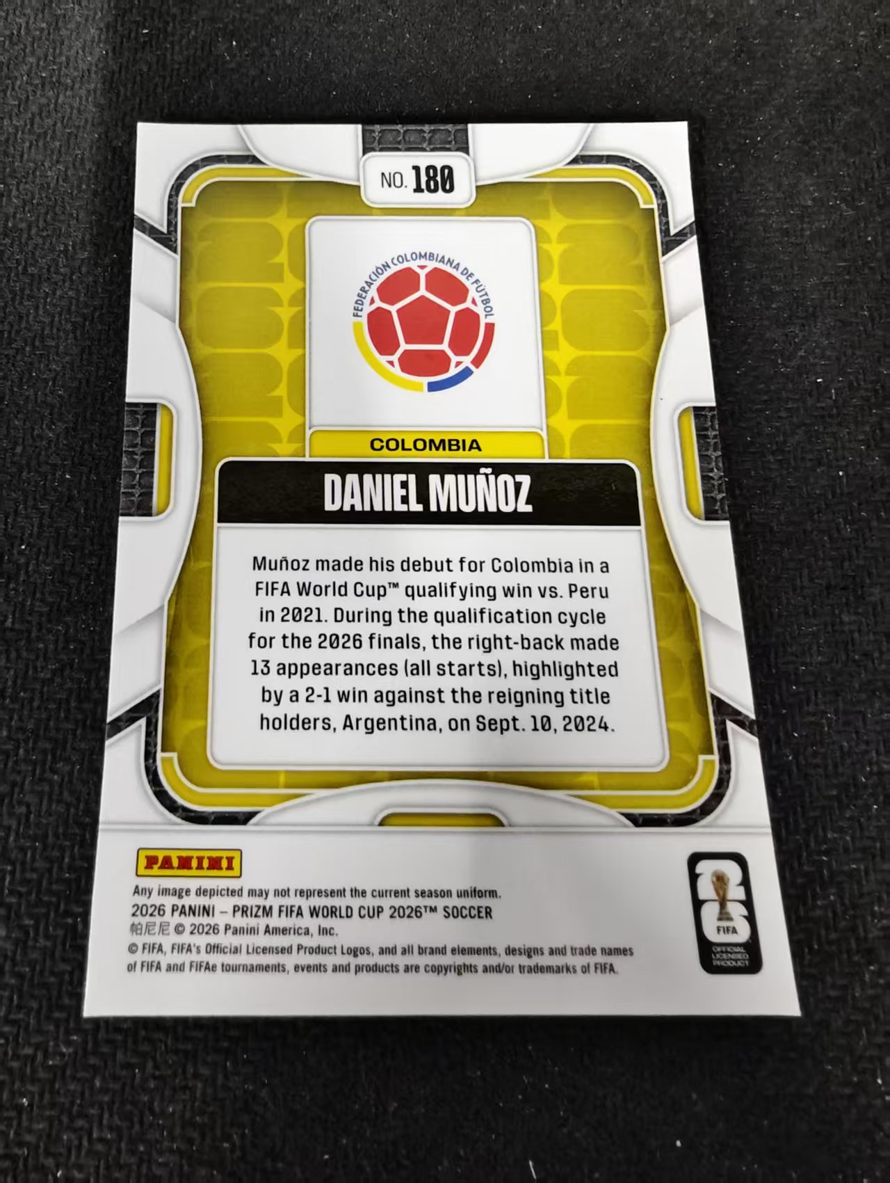 2026 Panini World Cup Prizm Daniel Munoz 达尼尔 穆尼奥斯 哥伦比亚 PZ世界杯 划痕 边角瑕疵#180