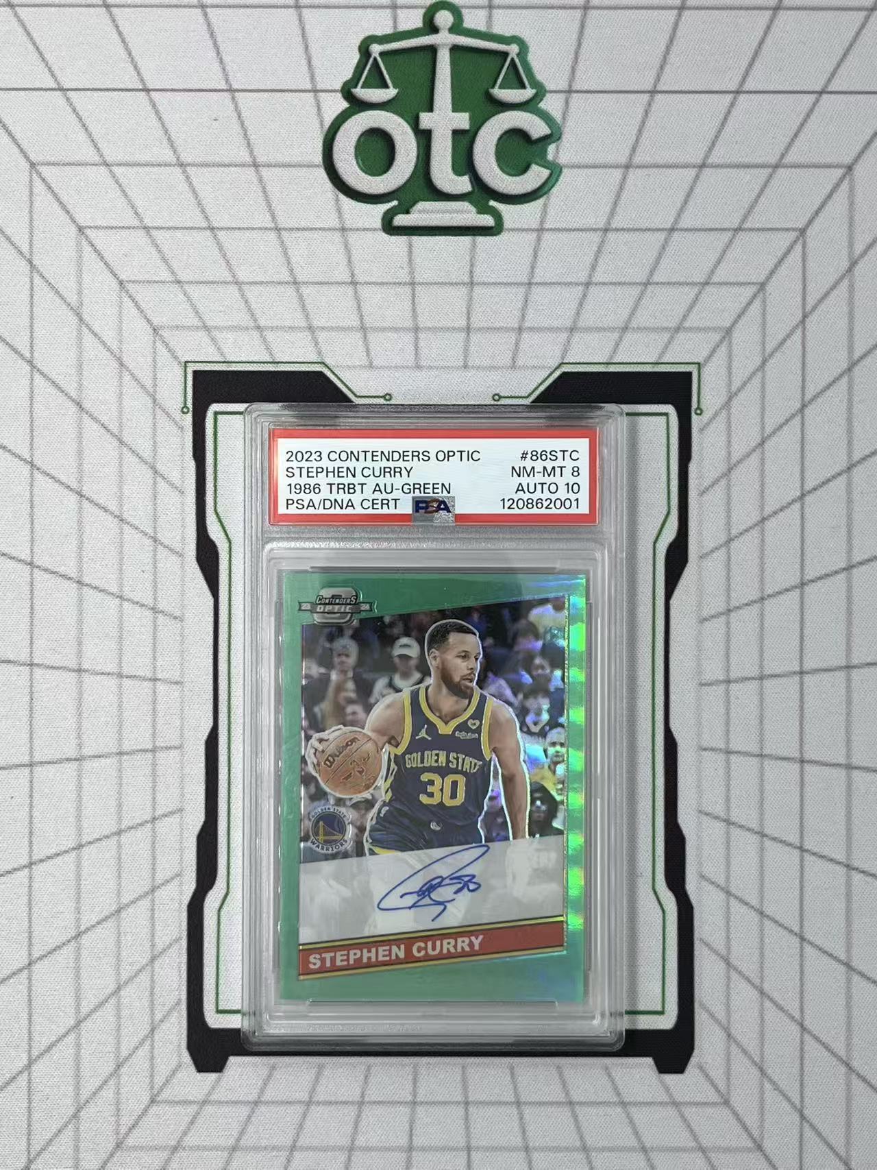 2023-24 Panini Contenders Optic Stephen Curry 【盎司收藏】球票OP 斯蒂芬 库里 25/35 绿折 复古签 卡签 背号签 PSA8/10 墨迹湛蓝 999