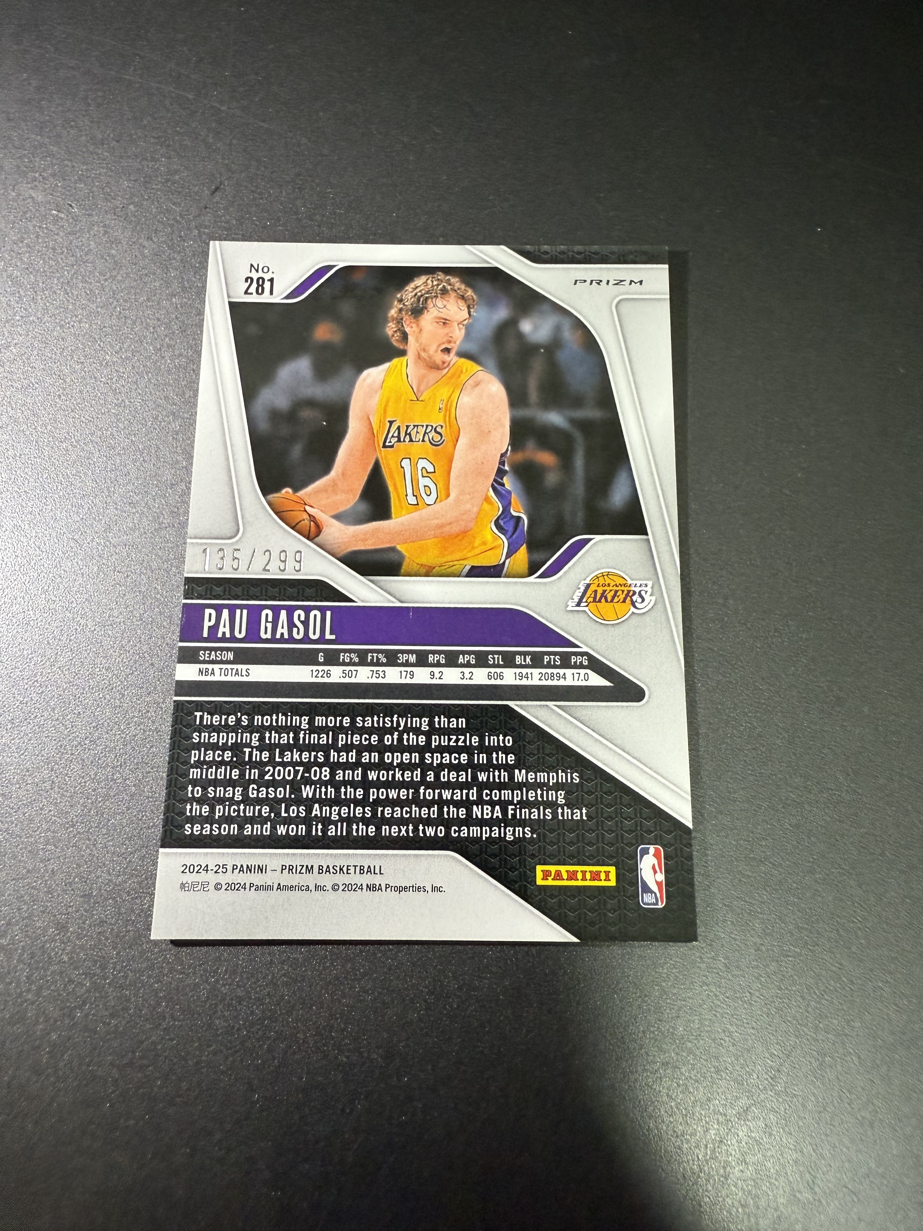 2024-25 Panini prizm Pau Gasol 保罗 加索尔/大加索尔 湖人队 红折 299编 什