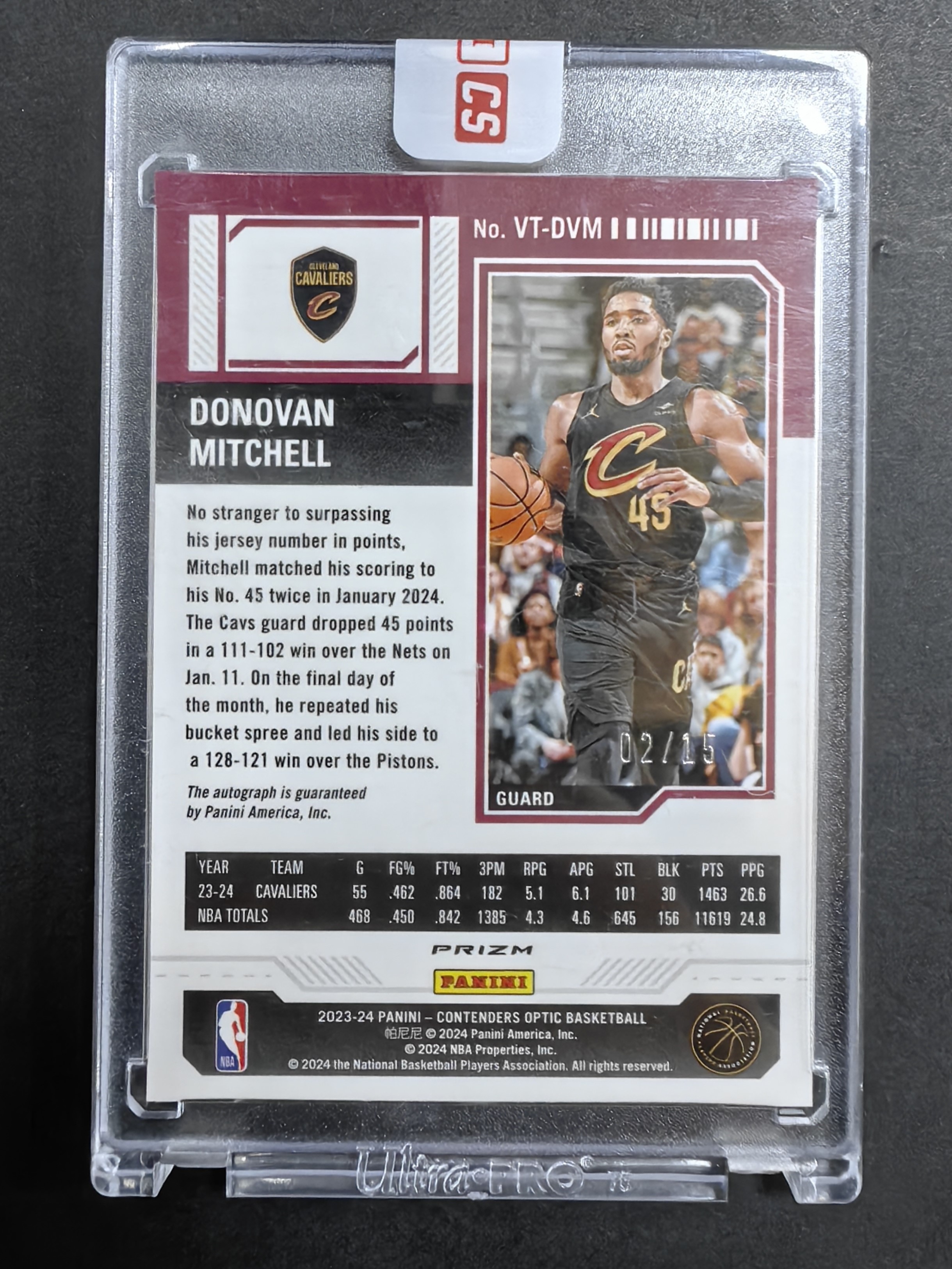 2023-24 Panini Contenders Optic Donovan Mitchell #VT-DVM 多诺万 米切尔 球票OP 2/15编 橙折 签字 原封砖 卡品如图