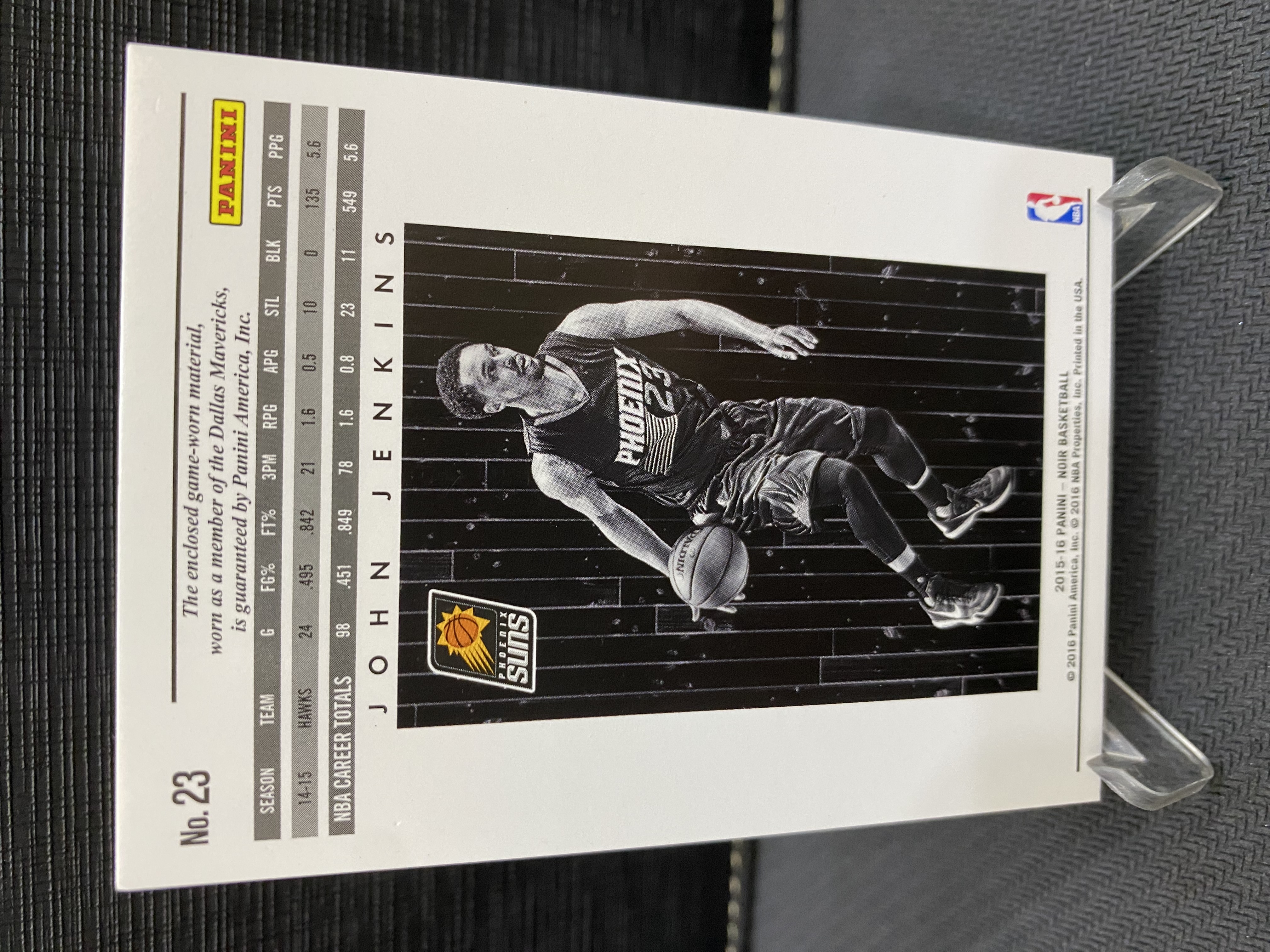 2015-16 Panini Noir John Jenkins 诺尔 太阳 约翰 詹金斯 球衣切割 物料 20编 收藏必备 卡品如图 -老道-【乌苏拍卖】