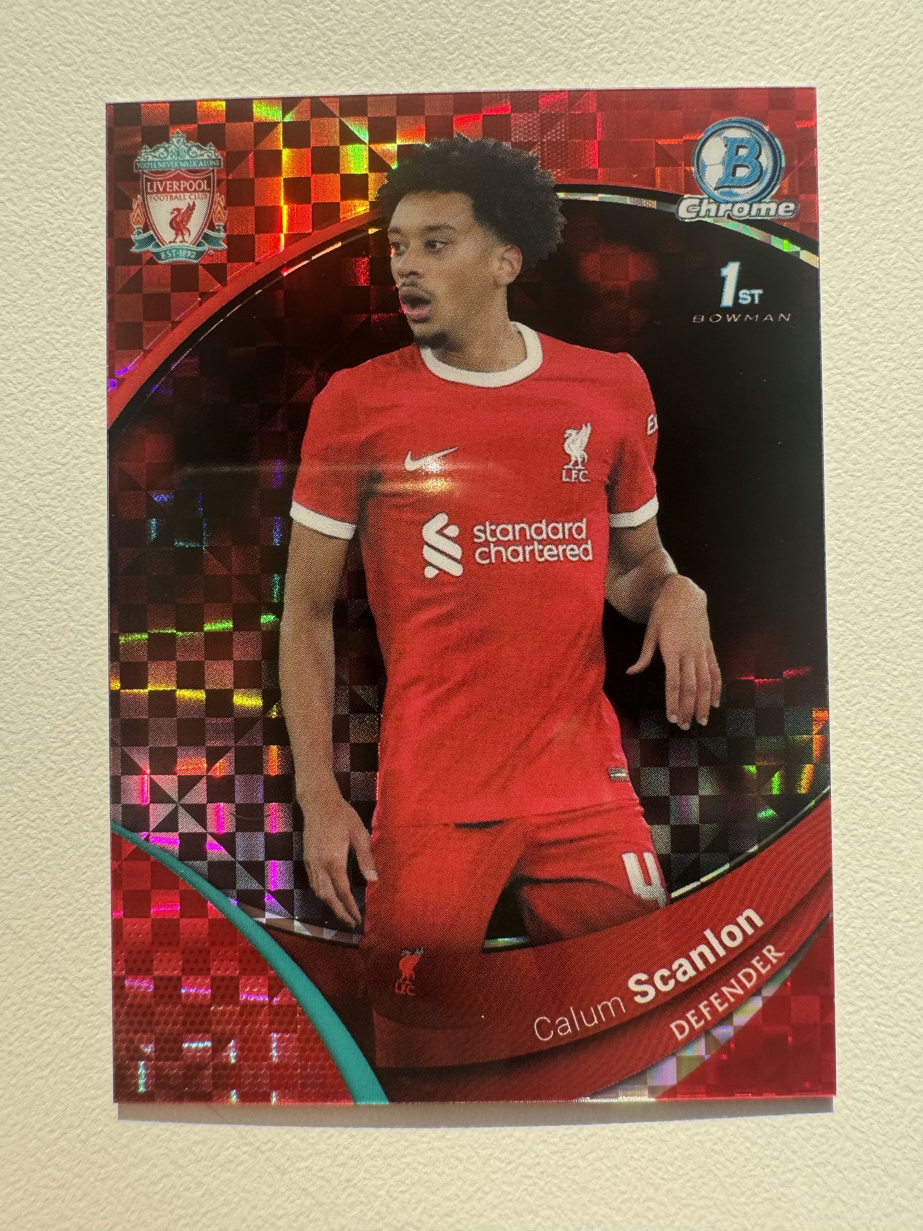 2024 Topps Chrome Calum Scanlon 利物浦队盒 卡勒姆 斯坎伦 红格子折 折射 5编 超低编 卡品如图 请看详情 ...