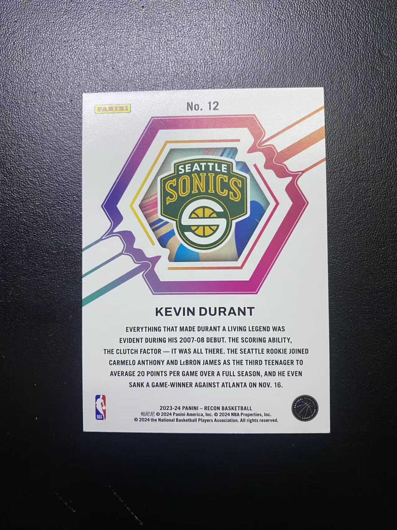 2023-24 Panini Recon Kevin Durant 超音速 雷霆 凯文 杜兰特 新秀年 复刻 复古 特卡 折射 比例 稀有 卡品如图 值得收藏 镜明