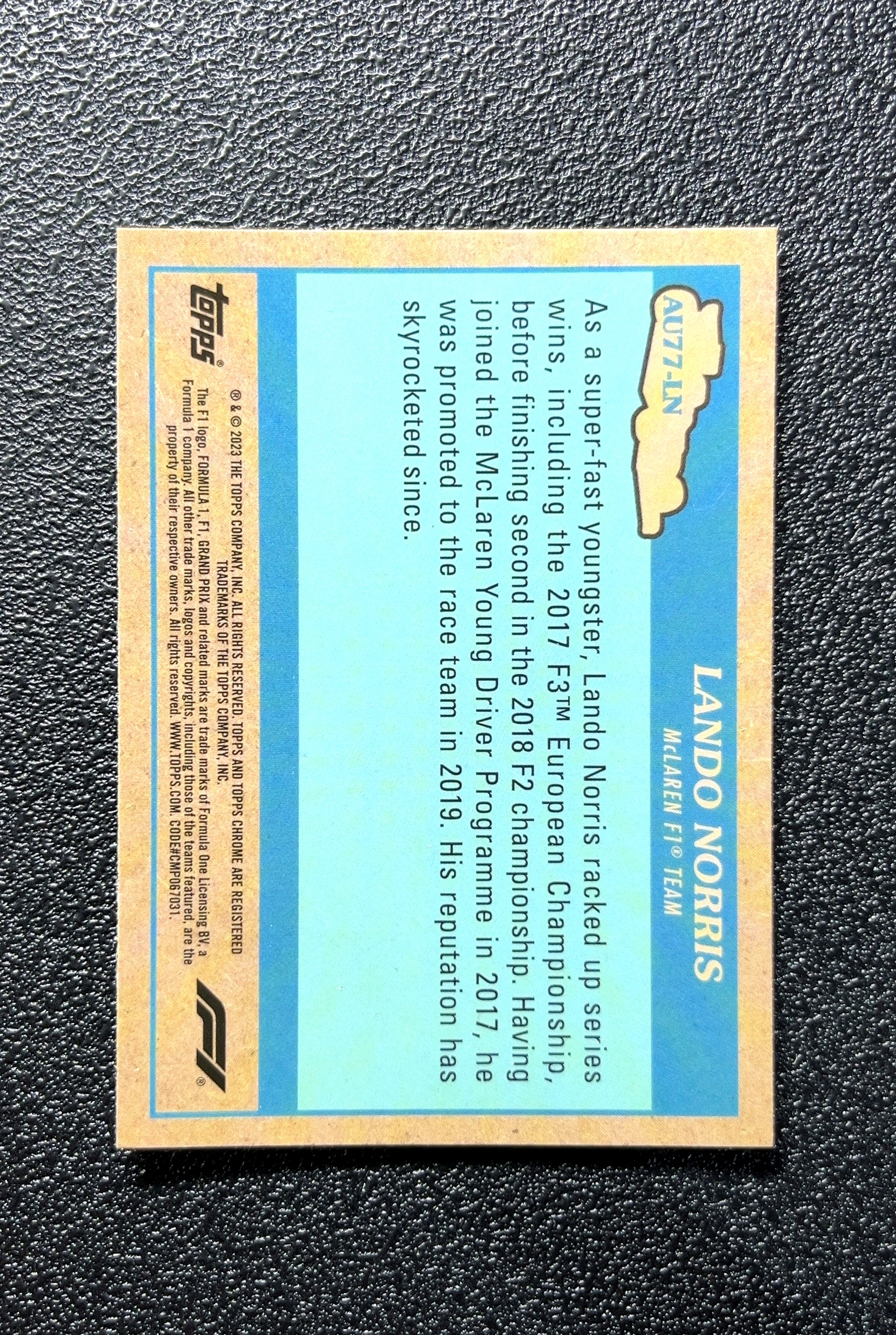 【小白1%代卖】2023 Topps Chrome Lando Norris 兰多·诺里斯 银折 折射 卡品如图 高价值 #A077-LN McLaren F1 Team 迈凯伦 车队 0806