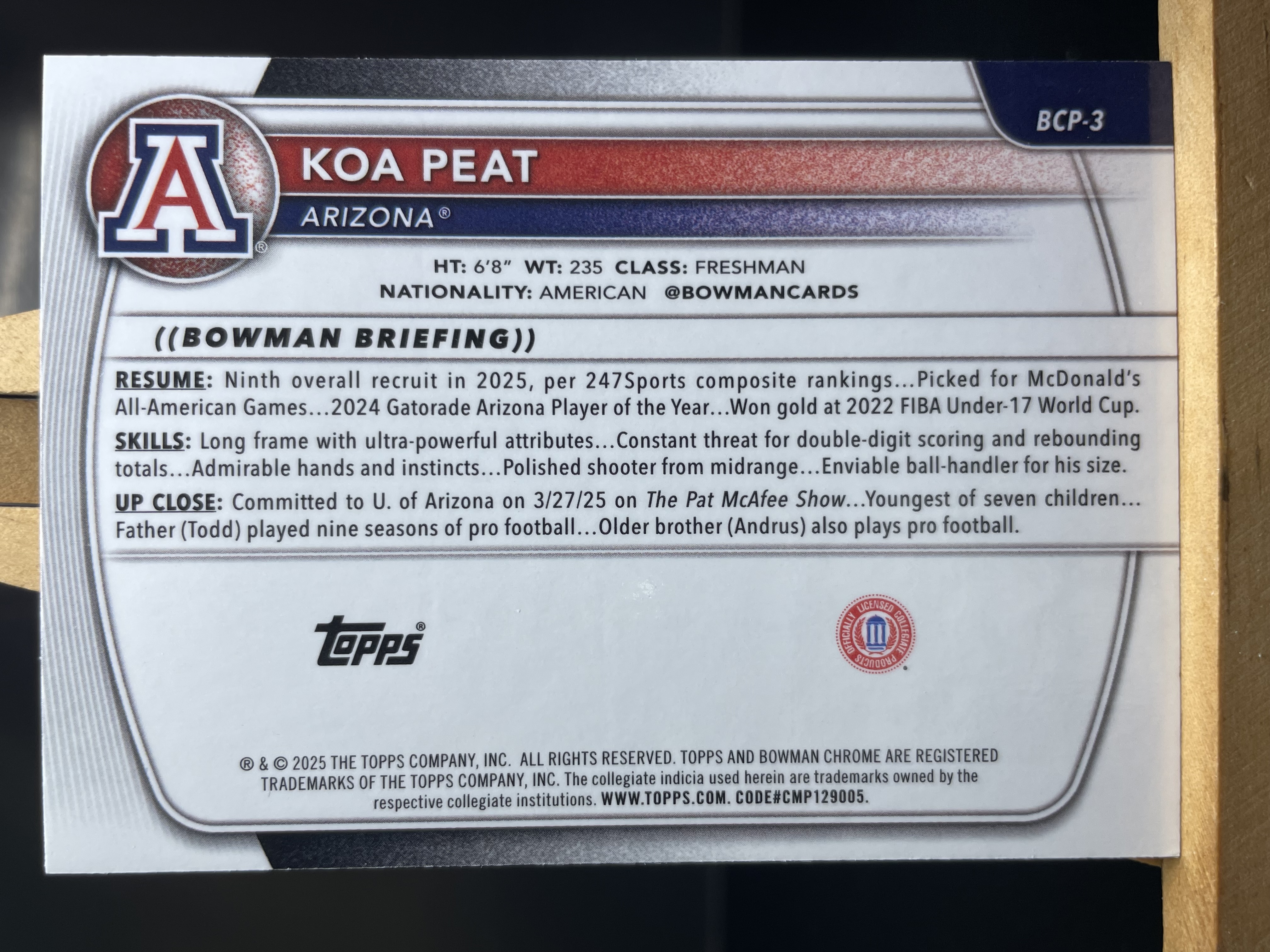 (A1) 2025 TOPPS 大学 MOJO折 科阿 皮特 近期大热球星 收藏凑套必备 卡品如图 !!!