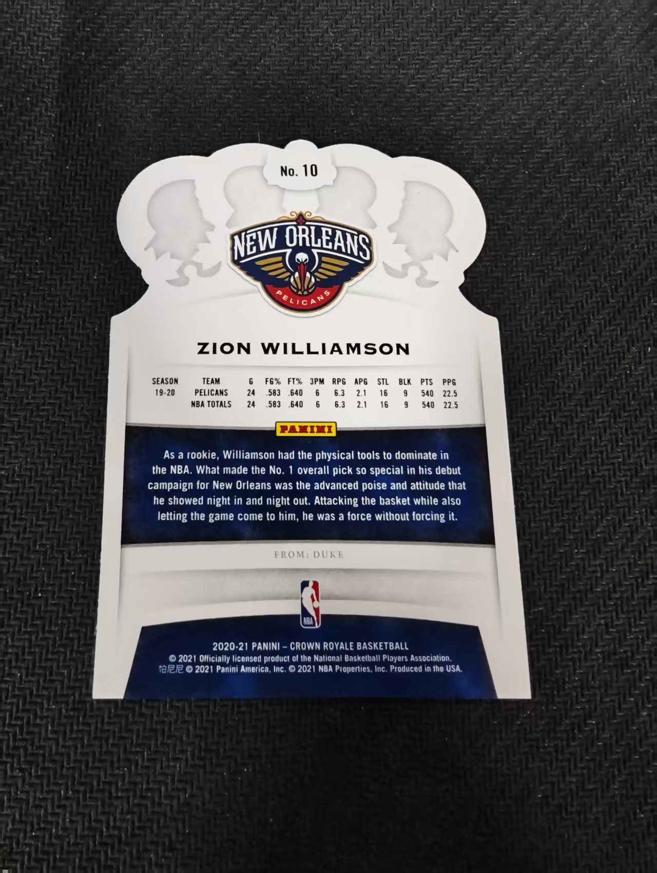 【汽水拍卖】2020-21 Panini Crown Royale Zion Williamson 锡安威廉姆斯 鹈鹕 异形 皇冠 橙碎冰 瑕疵如图