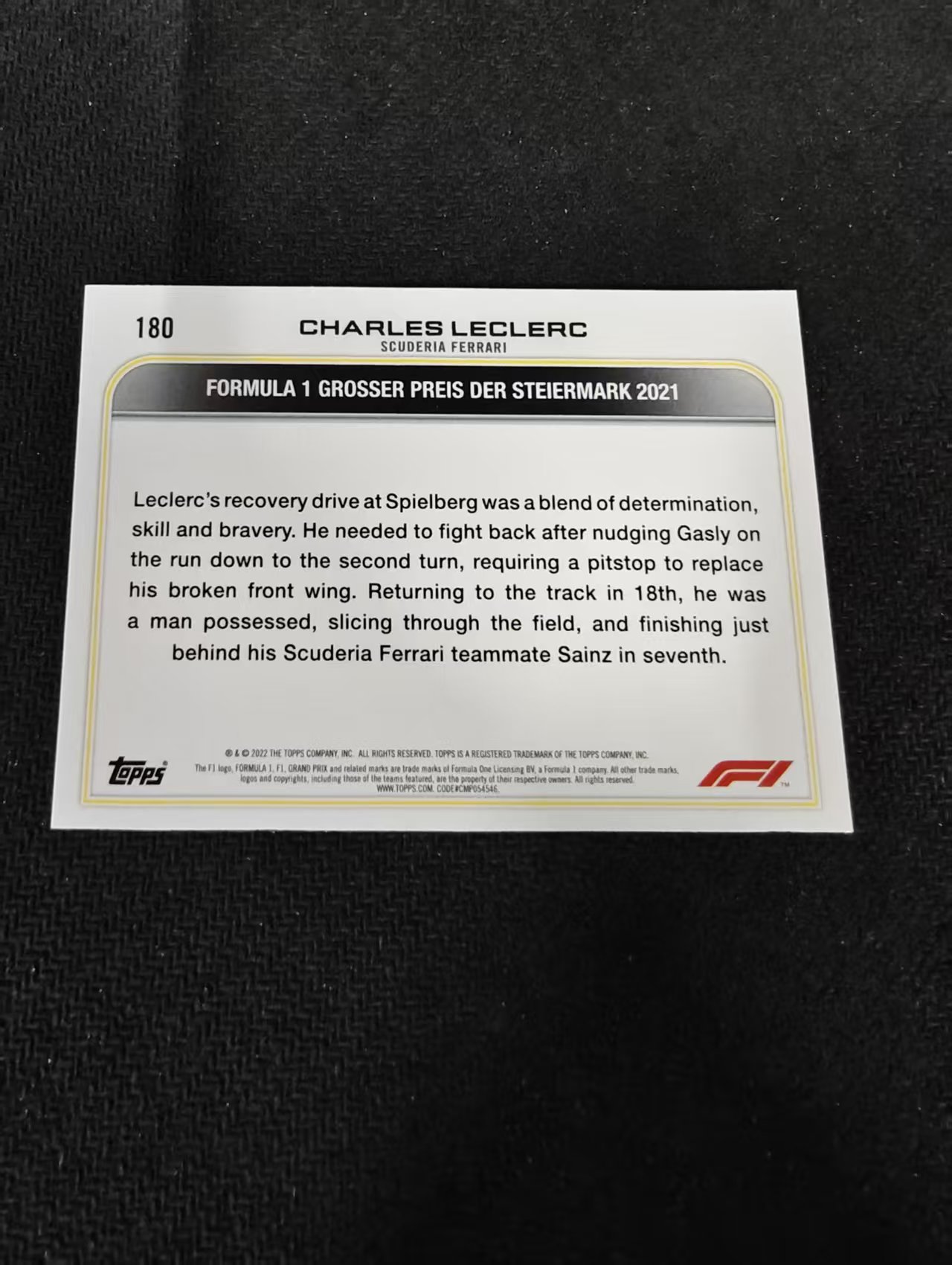 2022 Topps F1 Charles Leclerc 法拉利 夏尔 勒克莱尔 划痕 边角瑕疵@180