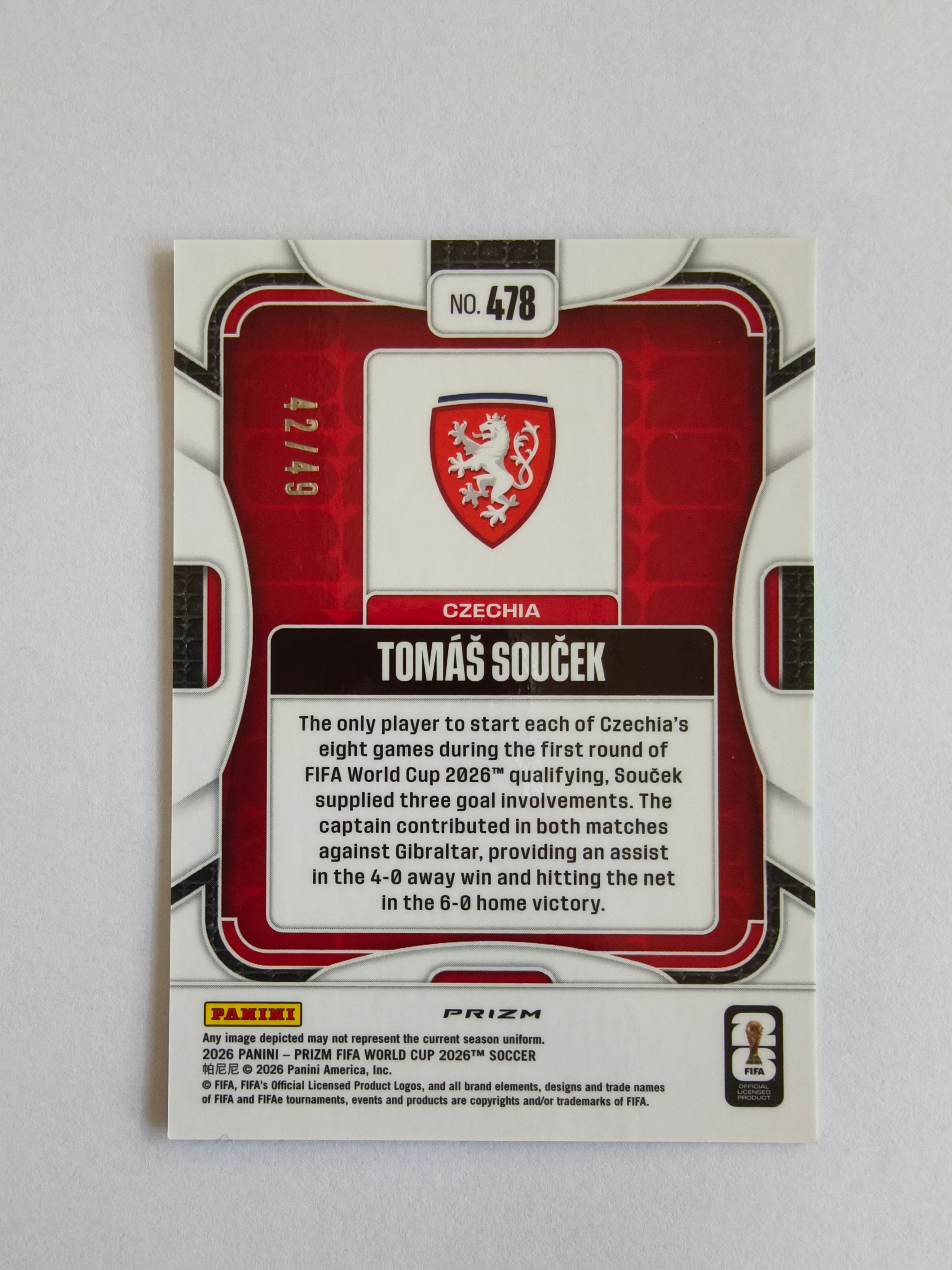 2026 Panini Prizm World Cup Tomas Soucek 2025-26 帕尼尼 世界杯 PZ 捷克 托马斯 绍切克 蓝脉冲折 49编 收藏必备 卡品如图 TY568