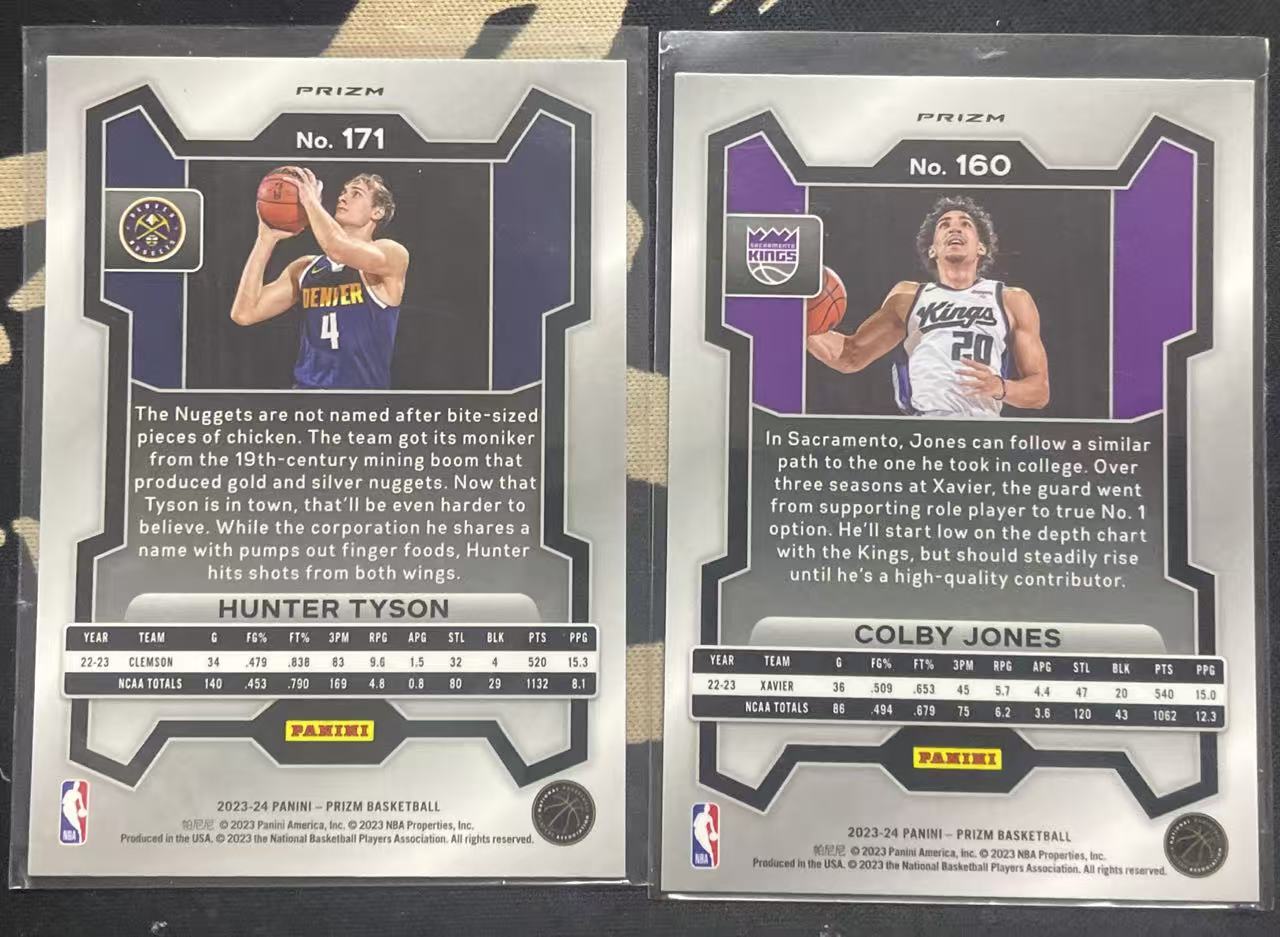 2023-24 Panini Prizm Hunter Tyson 亨特·泰森 掘金 科尔比·琼斯 国王 rc 新秀年 蓝波纹 折射 波纹折 好秀 凑套 彩虹 打包 值得收藏 (猴子卡社)