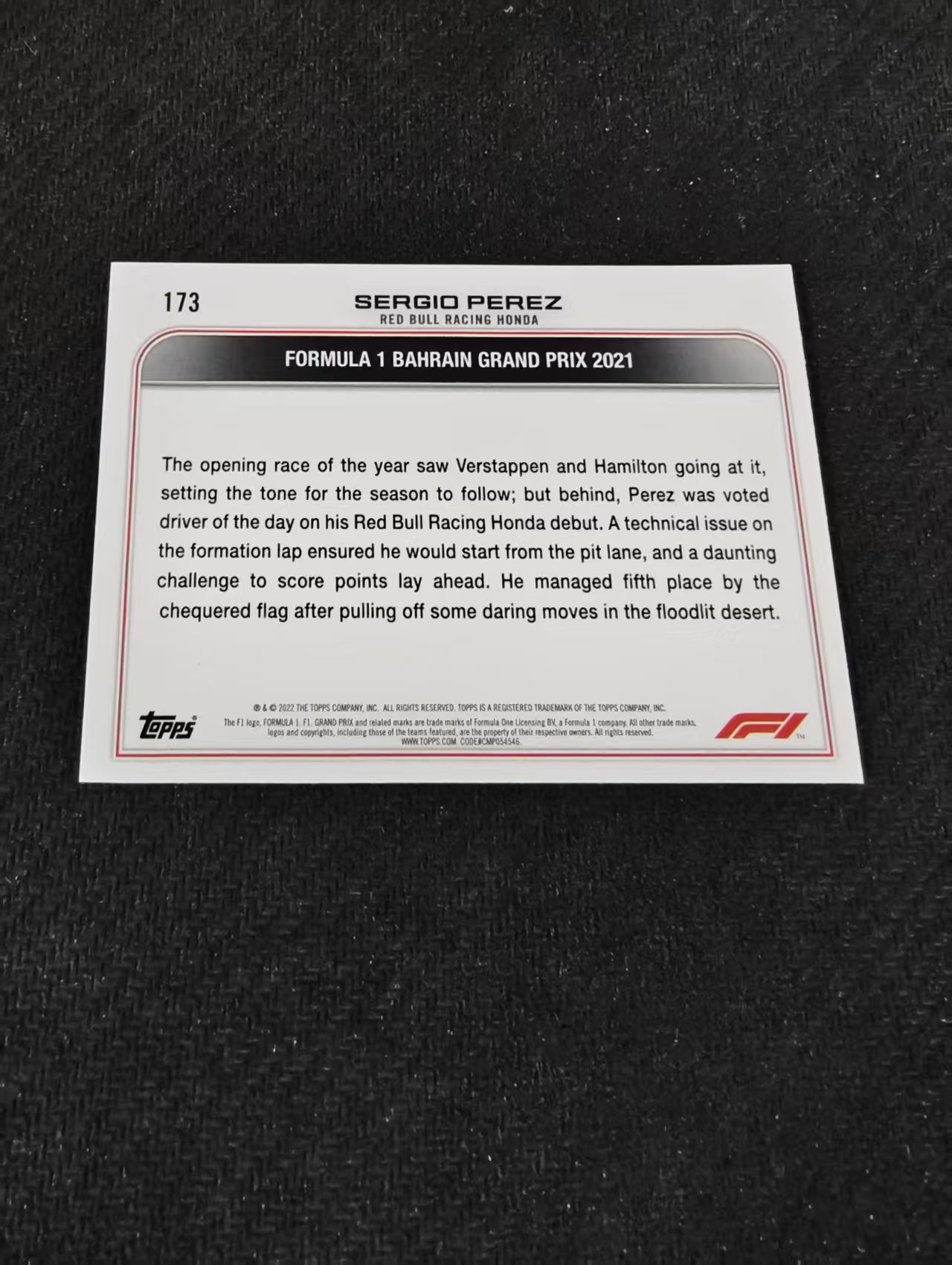 2022 Topps Chrome F1 Sergio Perez 塞尔吉奥 佩雷兹 红牛车队 划痕 边角瑕疵 @173