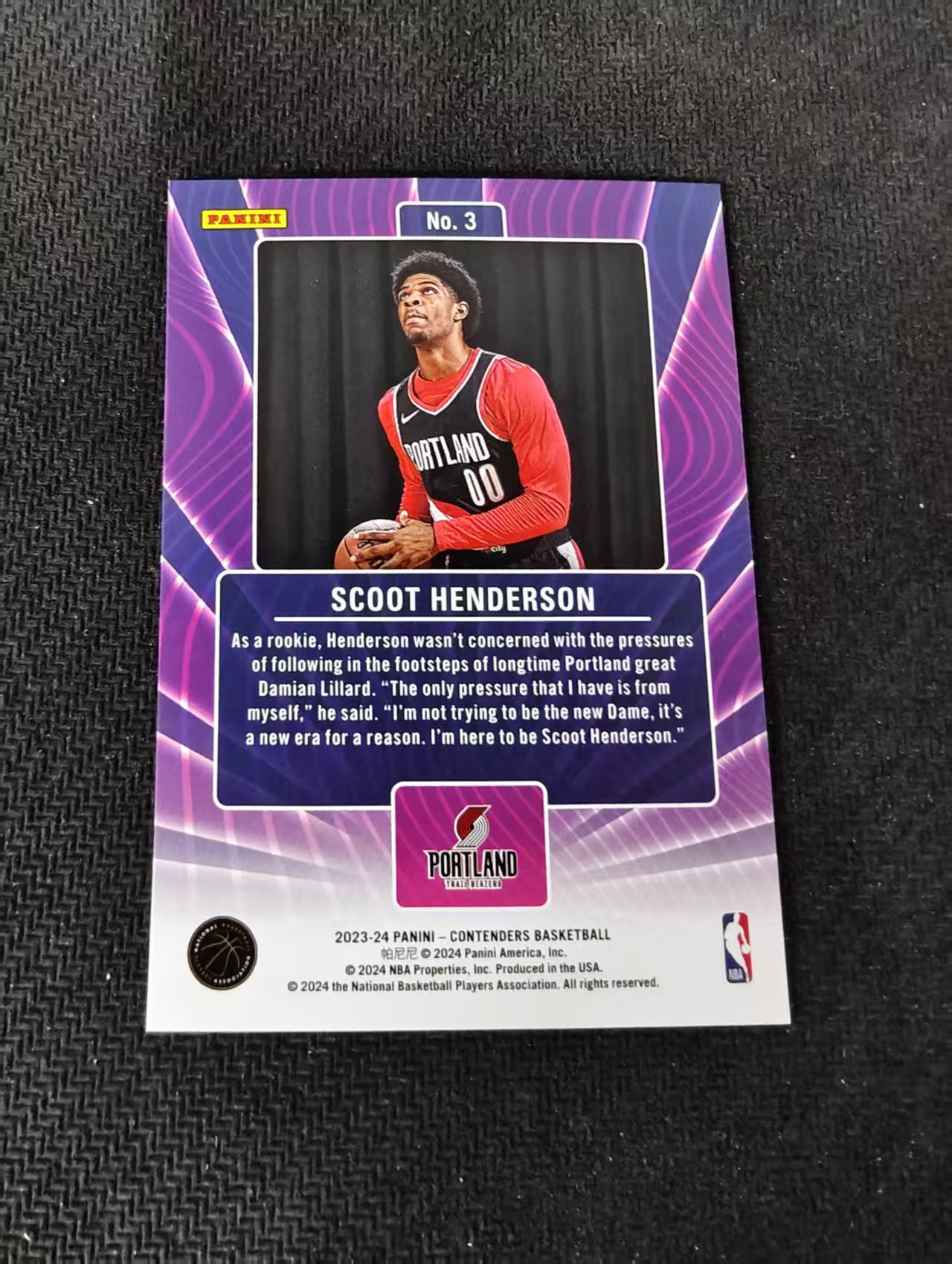 【可合并,不累计】2023-24 panini Contenders Scoot Henderson 球票 开拓者 亨德森 rc新秀 点点折 特卡 边角瑕疵 #3