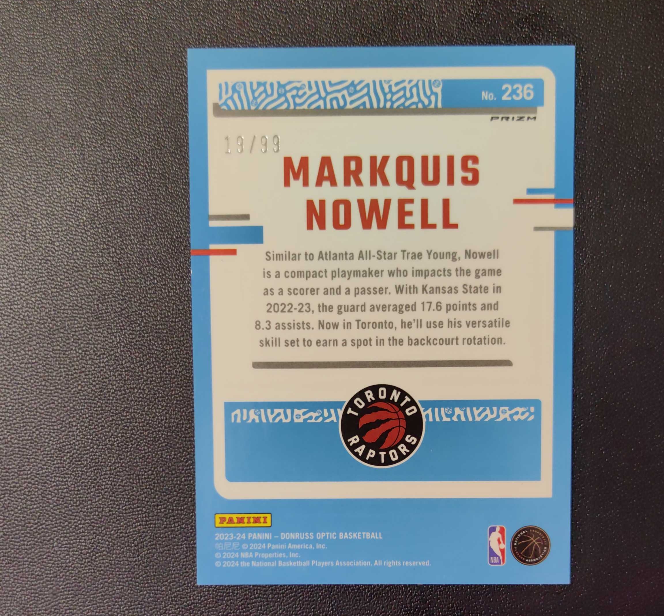 2023-24 optic 猛龙 Markquis Nowell 马奎斯 诺威尔 新秀 99编 铜闪折 库里 东契奇 詹姆斯 勇士 湖人 文班亚马